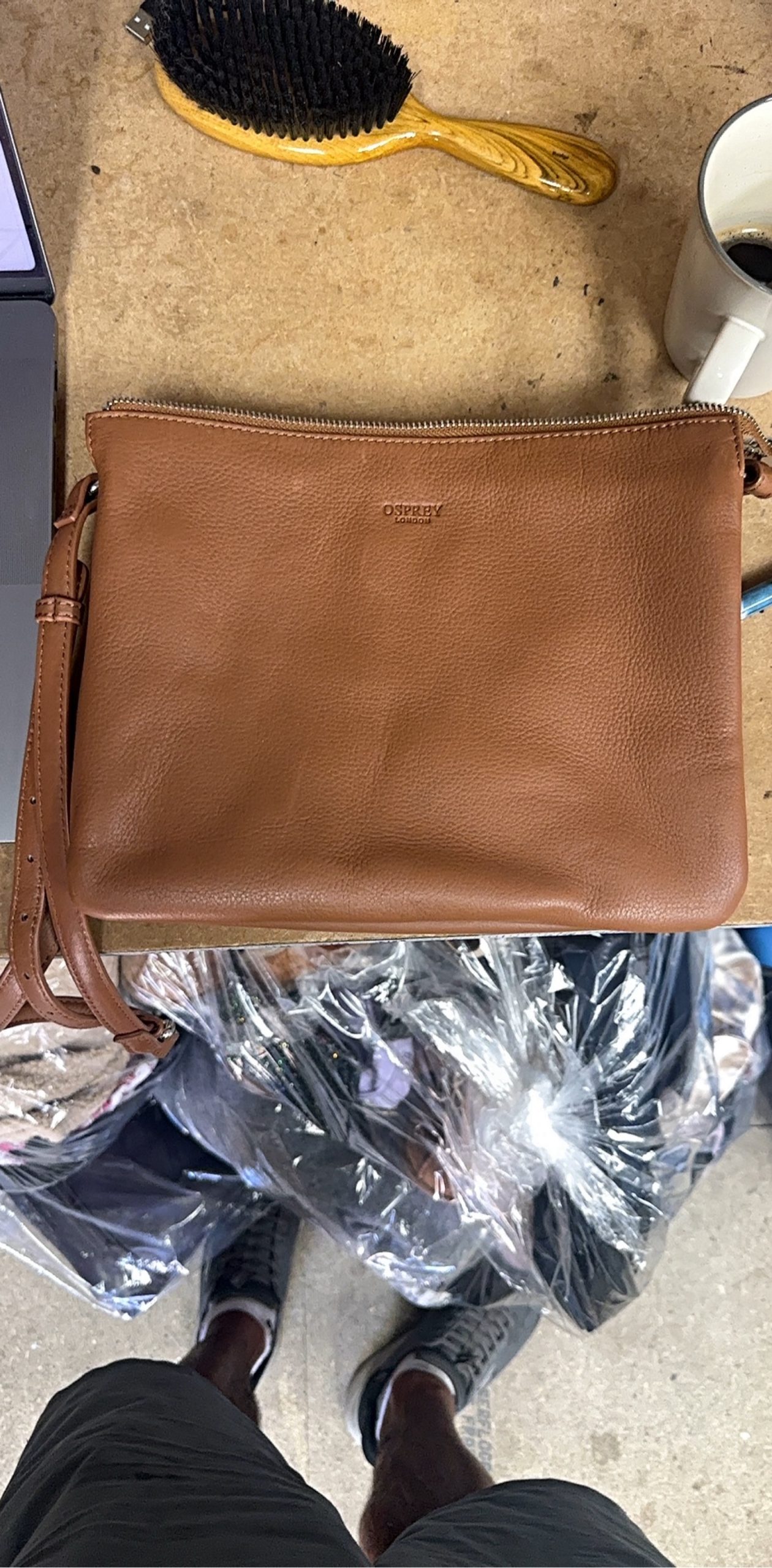 Osprey London Brown Leather Crossbody Bag