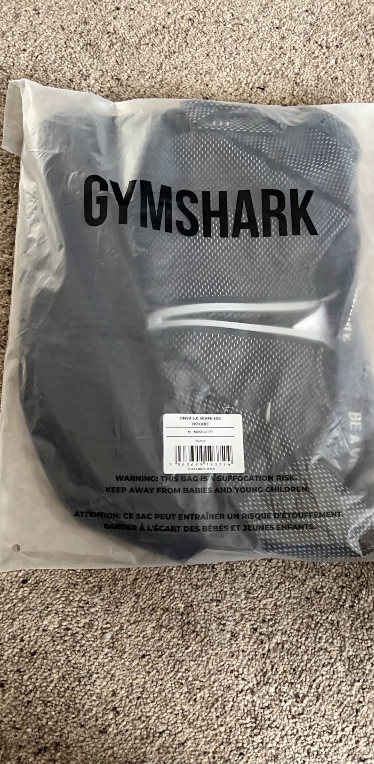 Gymshark Black/White Onyx 5.0 Seamless Hoodie Medium Muscle Fit A5B53-B8Z3