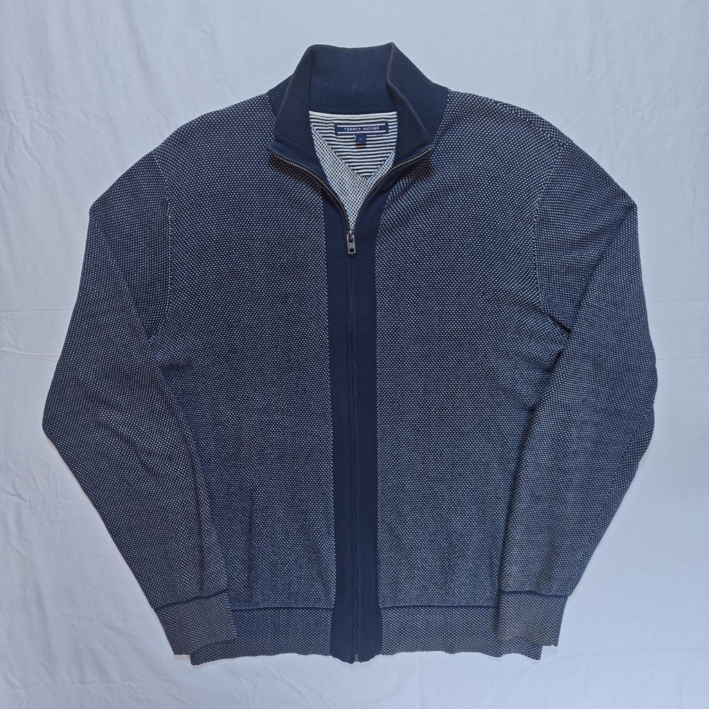 Tommy Hilfiger Textured Zip-Up Sweatshirt Track Jacket Navy Mens Large
