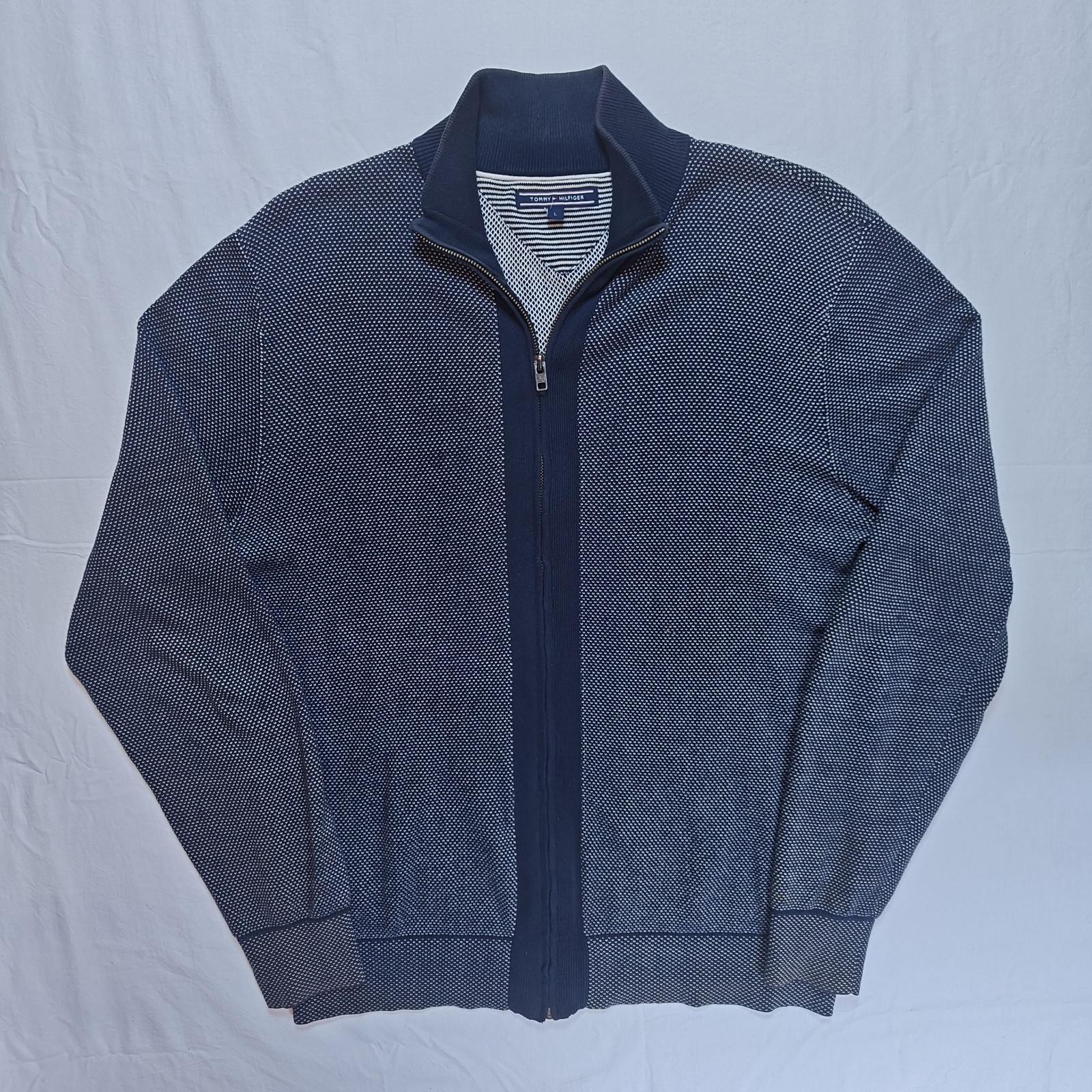 Tommy Hilfiger Textured Zip-Up Sweatshirt Track Jacket Navy Mens Large