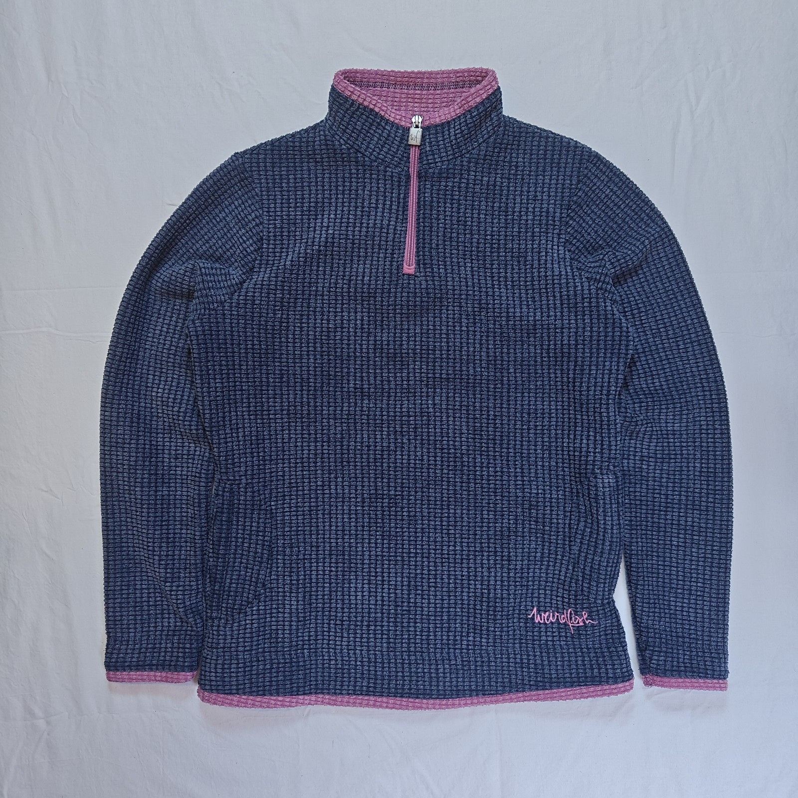 Weird Fish Waffle Knit Half Zip Jumper Sweatshirt Pullover Womens Size 10 Grey
