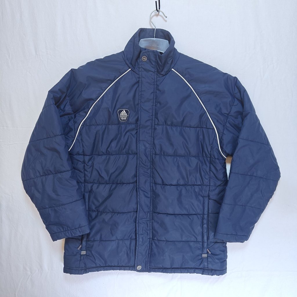 Vintage Adidas Y2K 1949 Badge Puffer Jacket Reflective Trim Men's Navy Small / XS