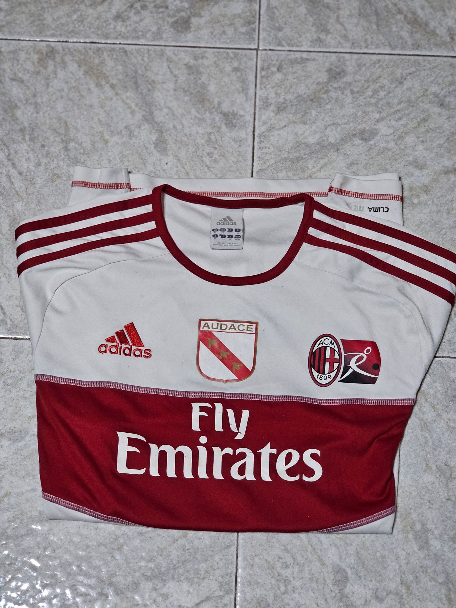 Adidas White & Red AC Milan Climalite Football Shirt Size M