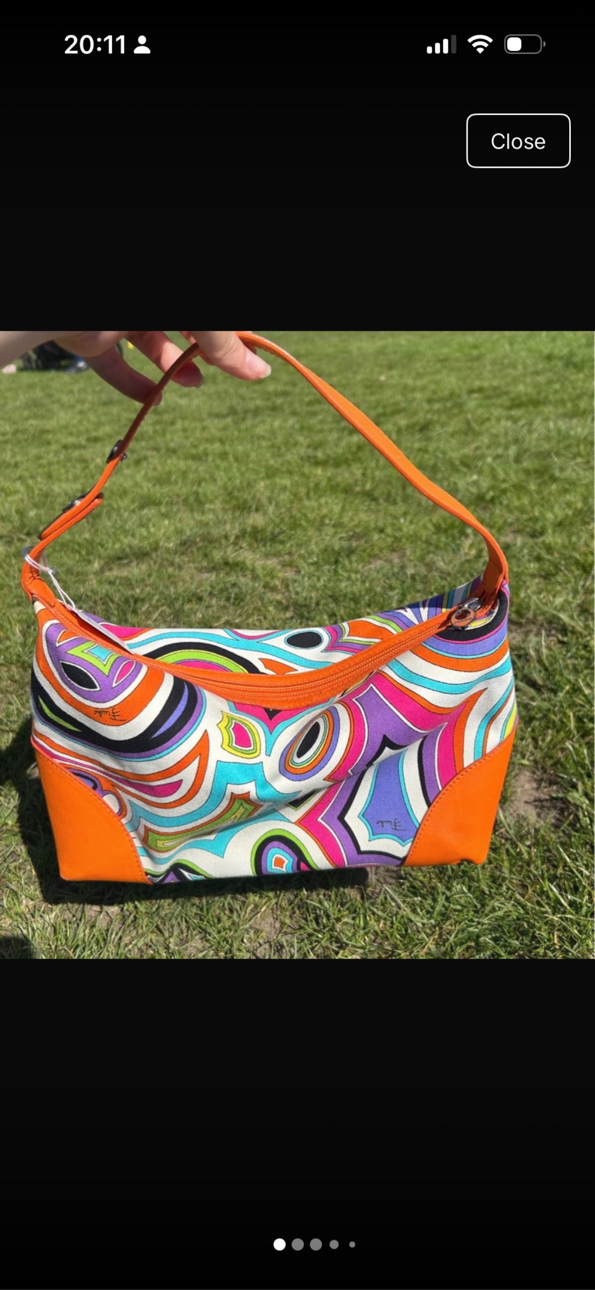 Colorful Orange Patterned Shoulder Bag with Leather Trim