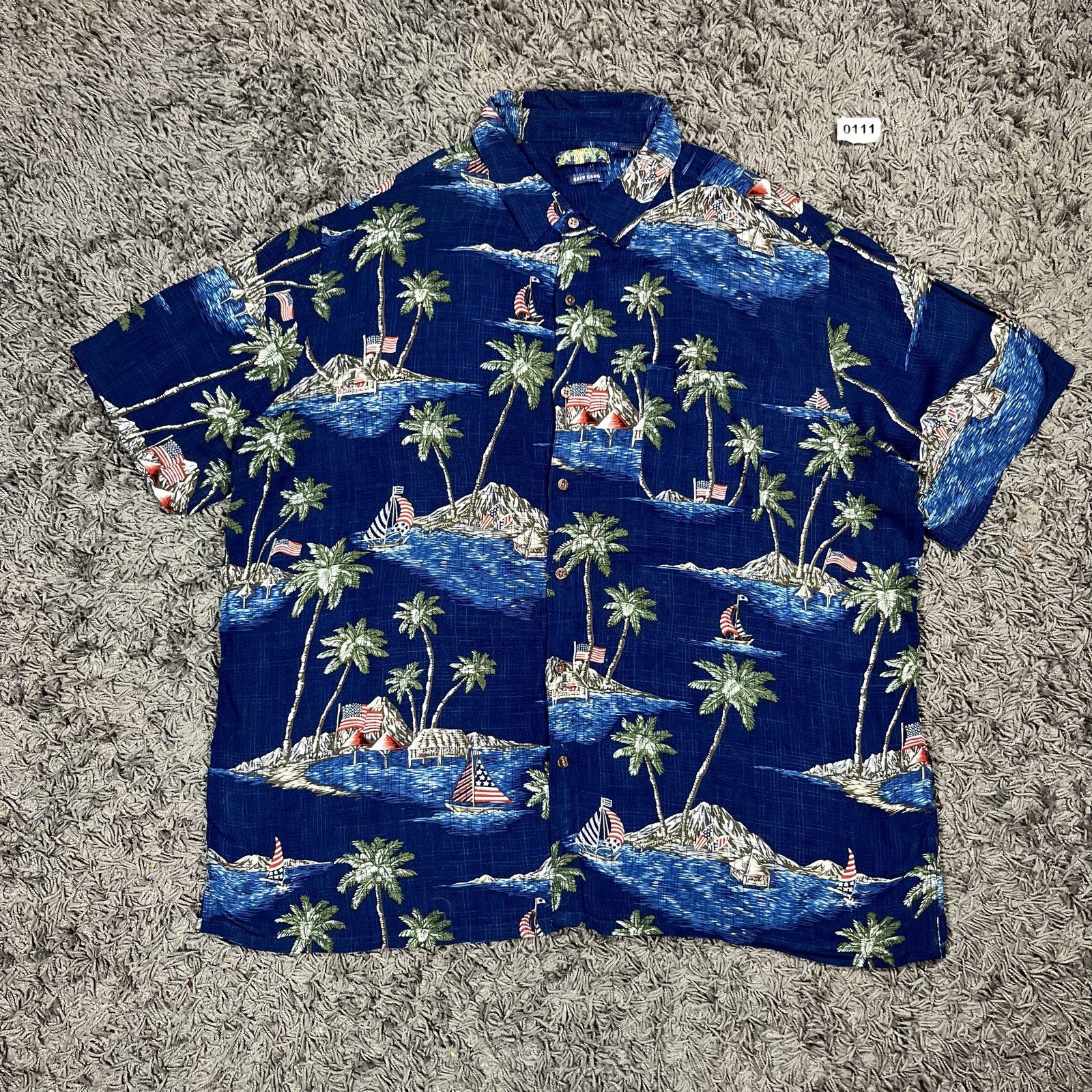 Cameta Blue Palm Tree Print Hawaiian Shirt XXL Rayon