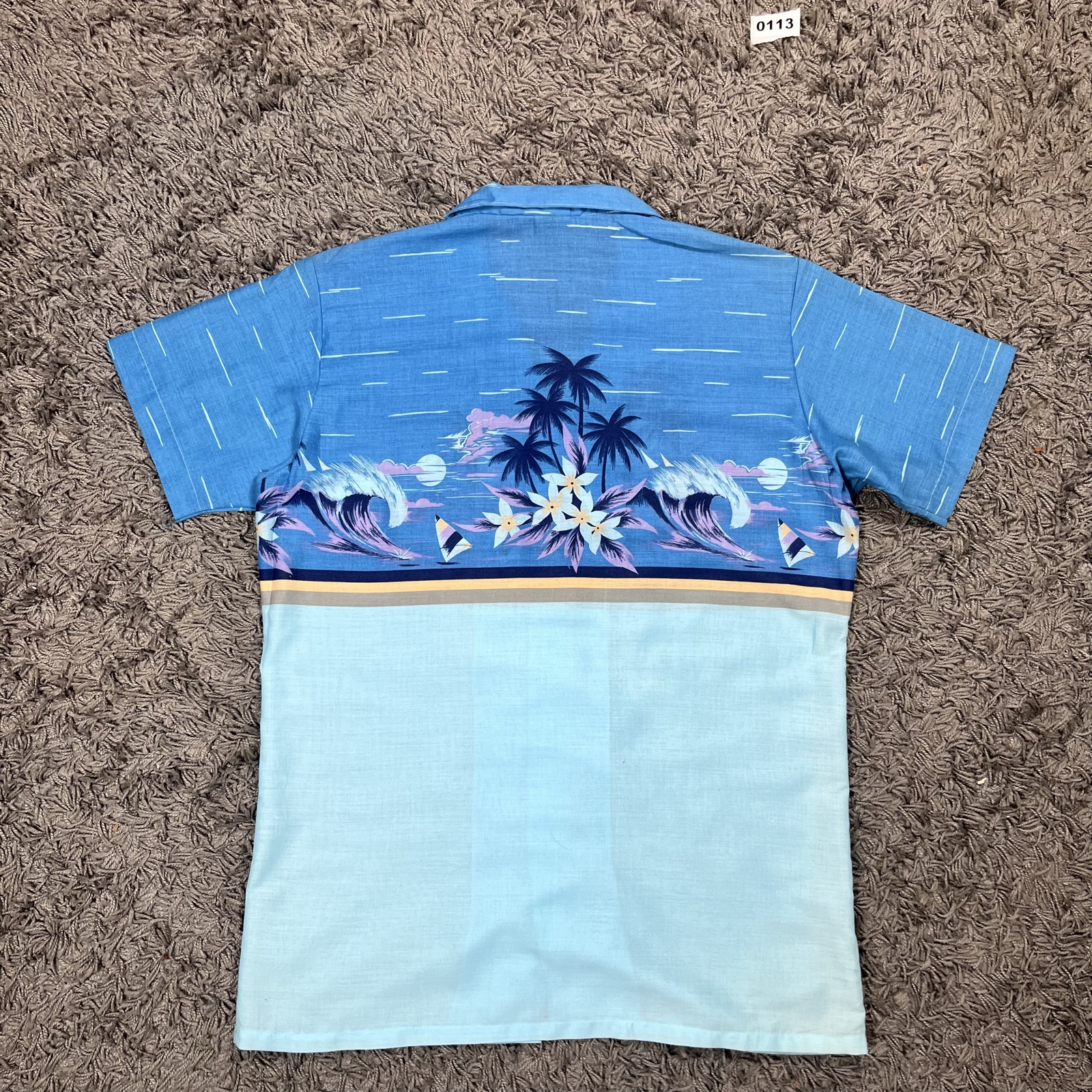 Sunforce Blue Floral Print Hawaiian Shirt Medium 50% Polyester image 5