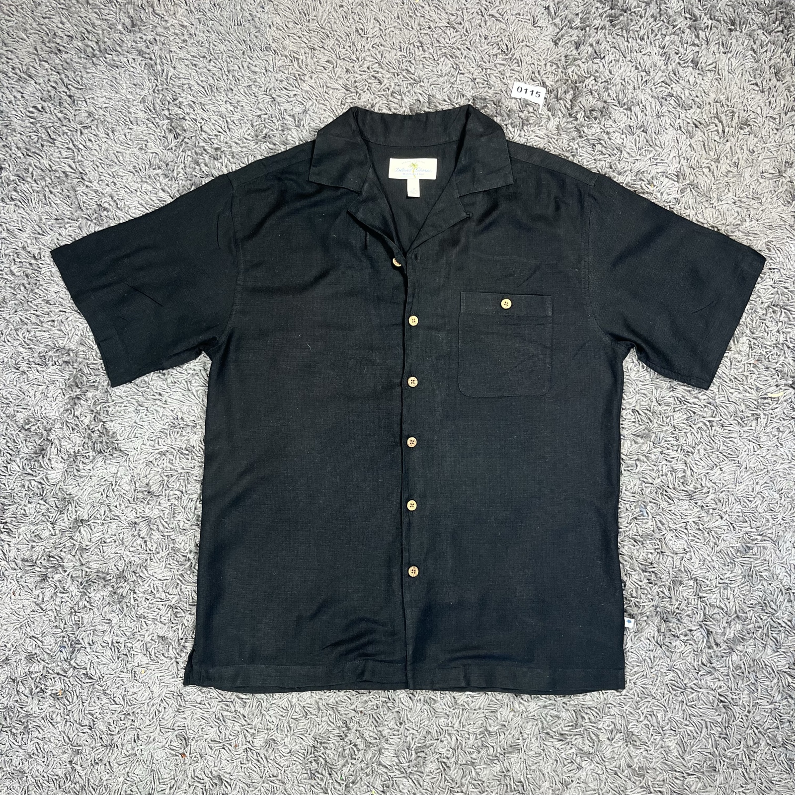 Island Shores Black Silk Shirt Medium Short Sleeve