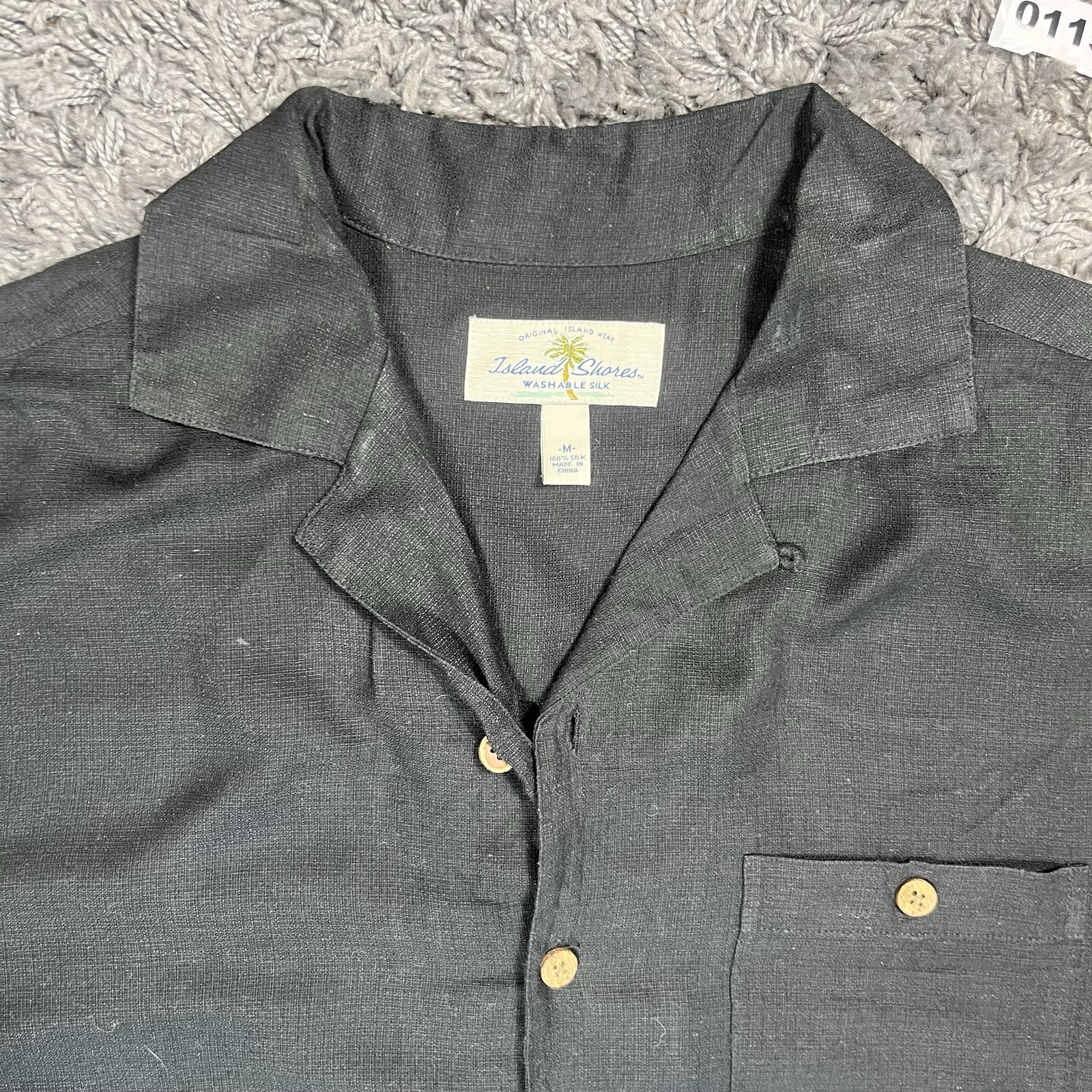 Island Shores Black Silk Shirt Medium Short Sleeve image 2