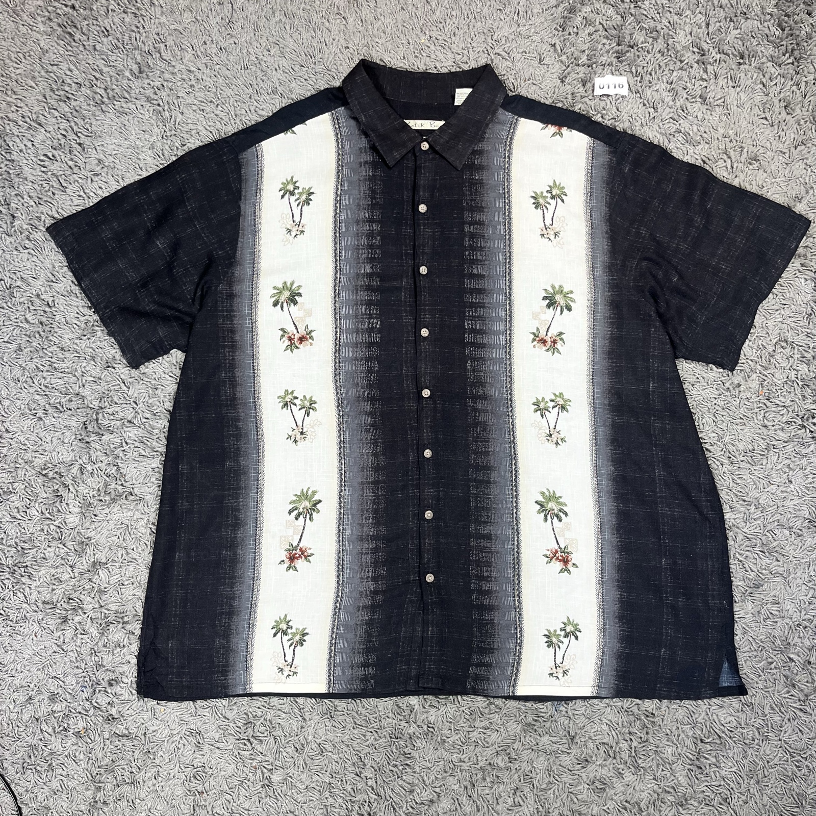 Batik Bay Black & White Palm Print Rayon Shirt 3XB