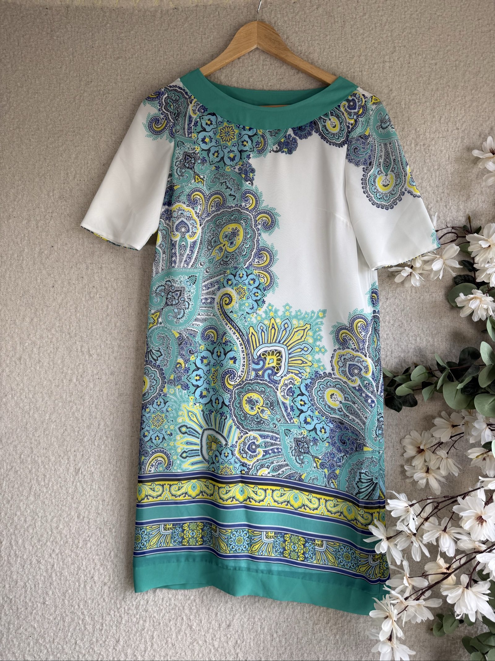 M&S Per Una Blue Paisley Print Shift Dress UK 10 Elegant Summer Casual