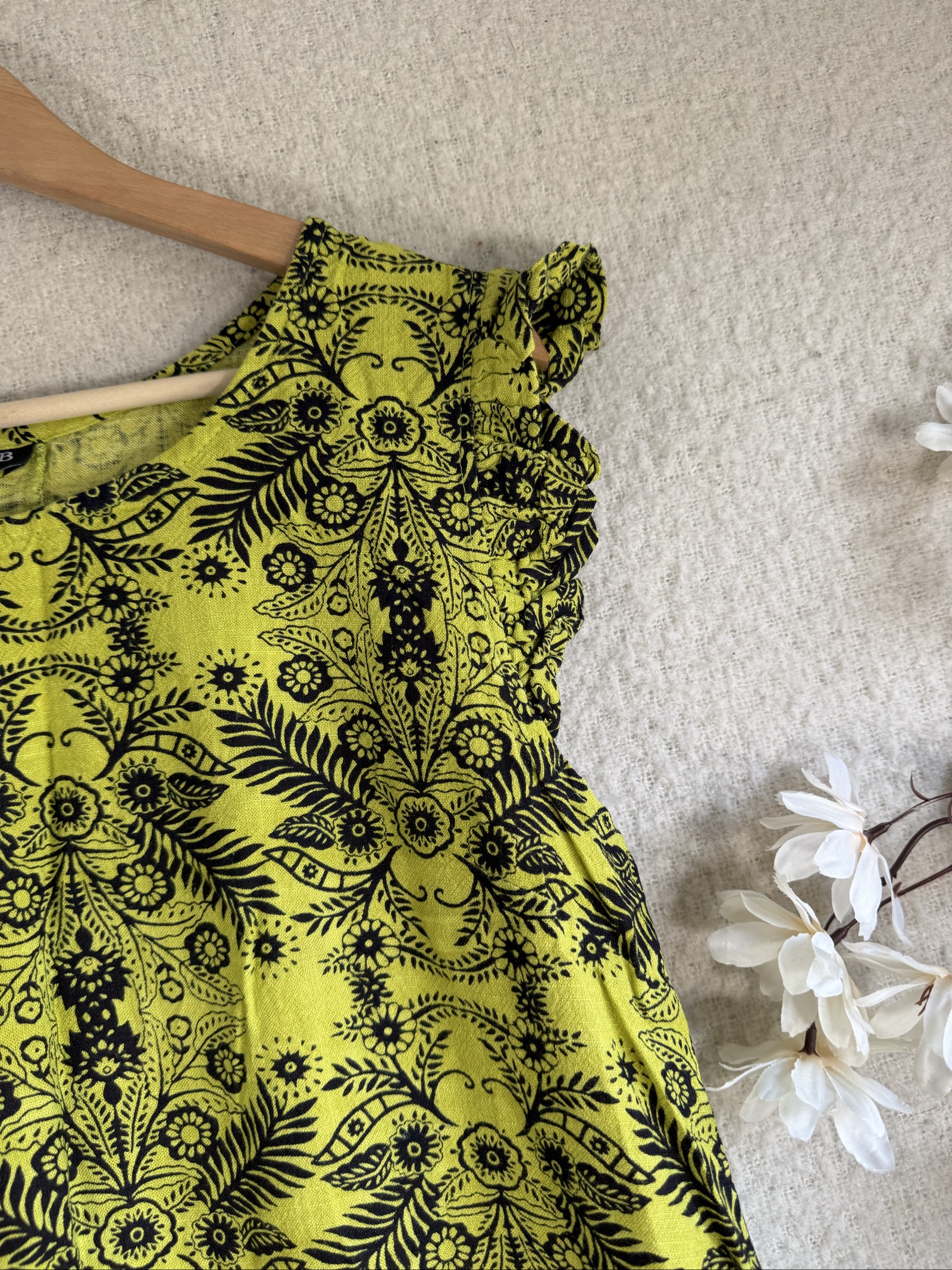 Ellie B Black Floral Print Green Cotton Dress UK Medium Casual Summer Boho image 2