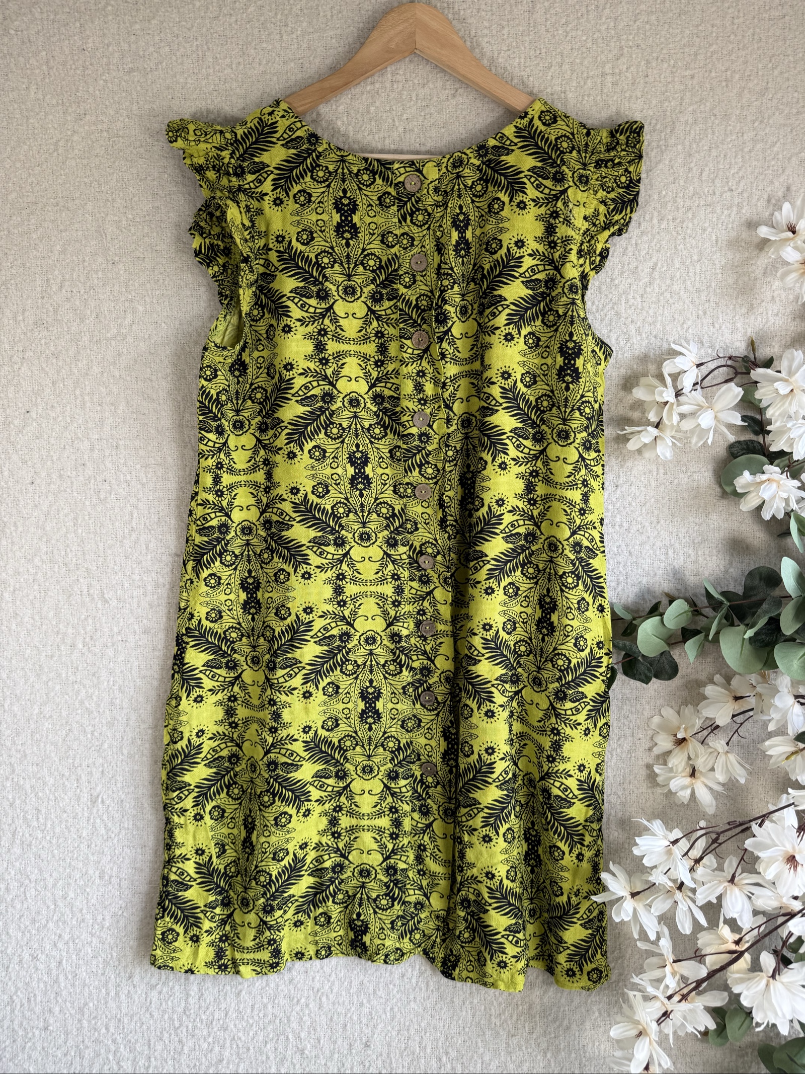 Ellie B Black Floral Print Green Cotton Dress UK Medium Casual Summer Boho image 4