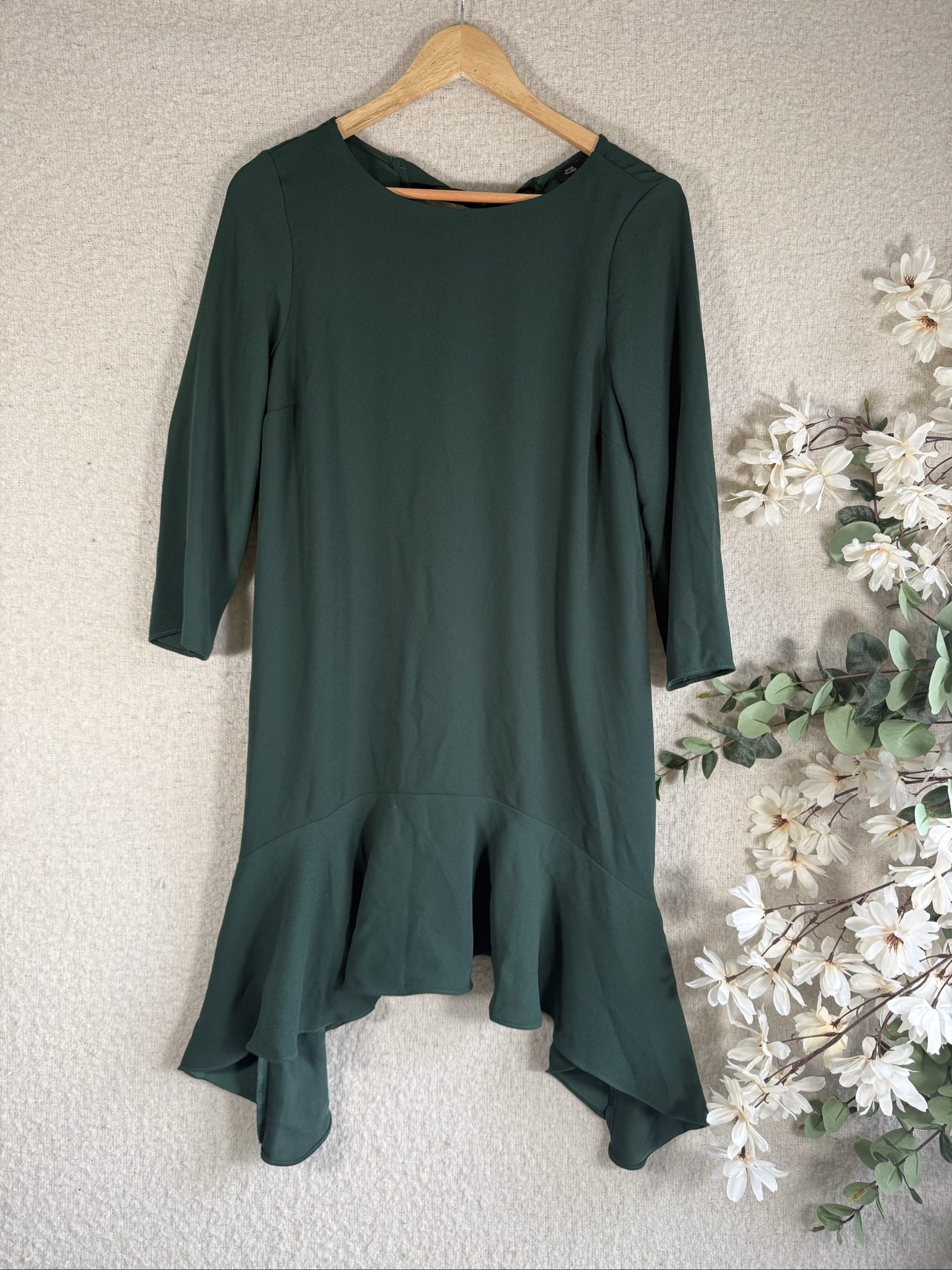 River Island Dark Green Flared Hem Dress UK 10 Elegant Occasion Midi