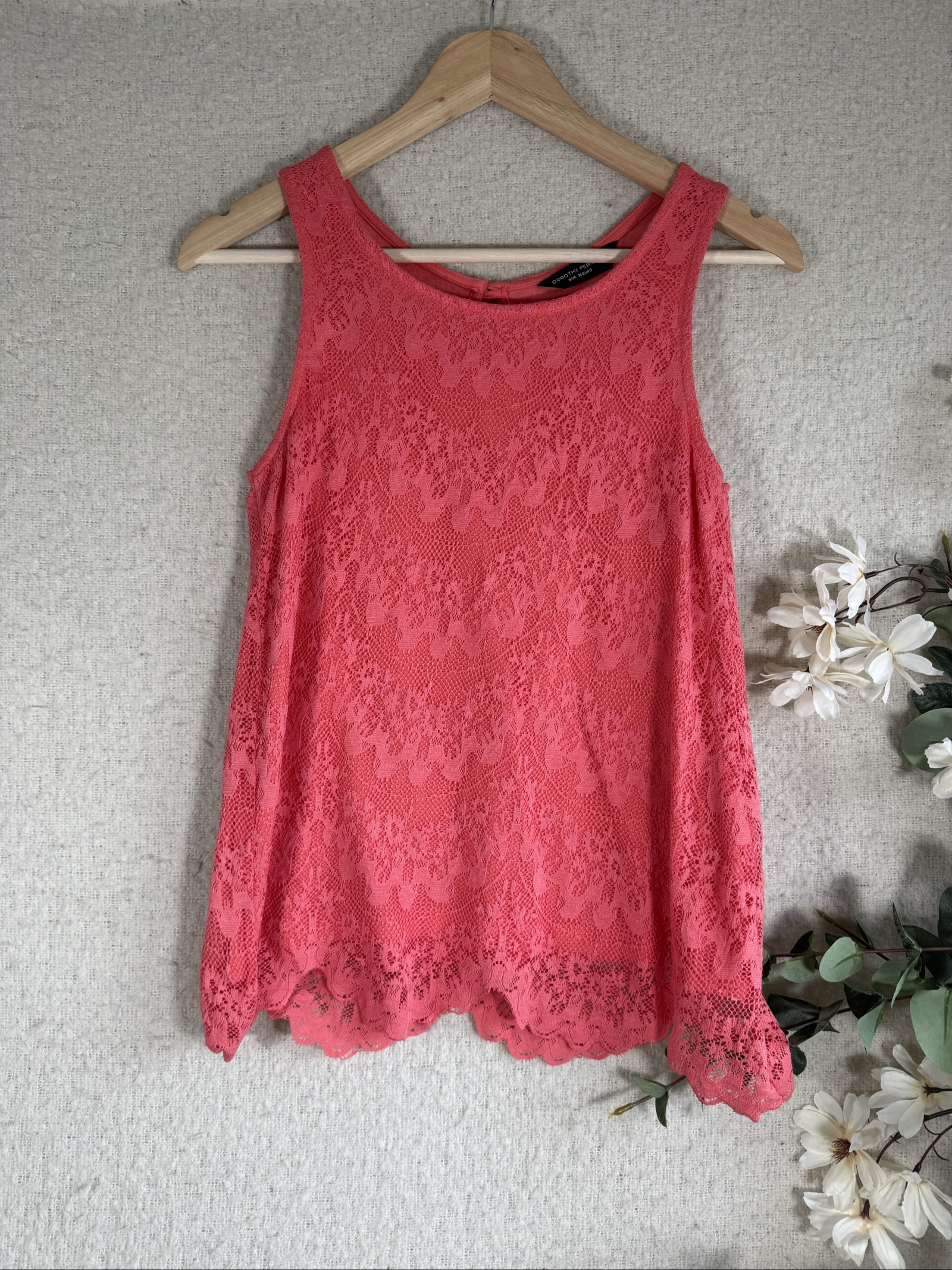 Dorothy Perkins Coral Lace Sleeveless Top UK 10 Elegant Summer Casual