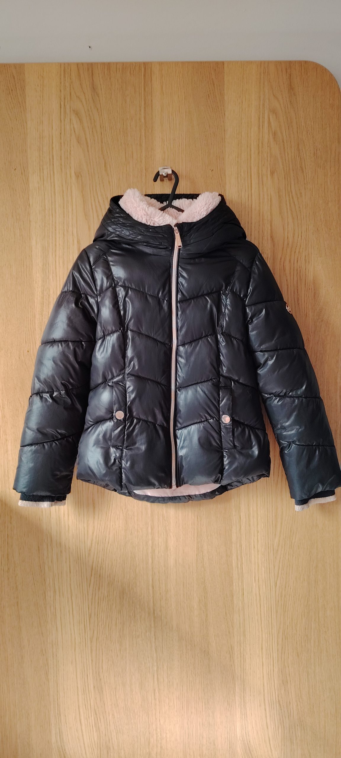 Michael Kors Black Puffer Jacket with Pink Faux Fur Lining XS