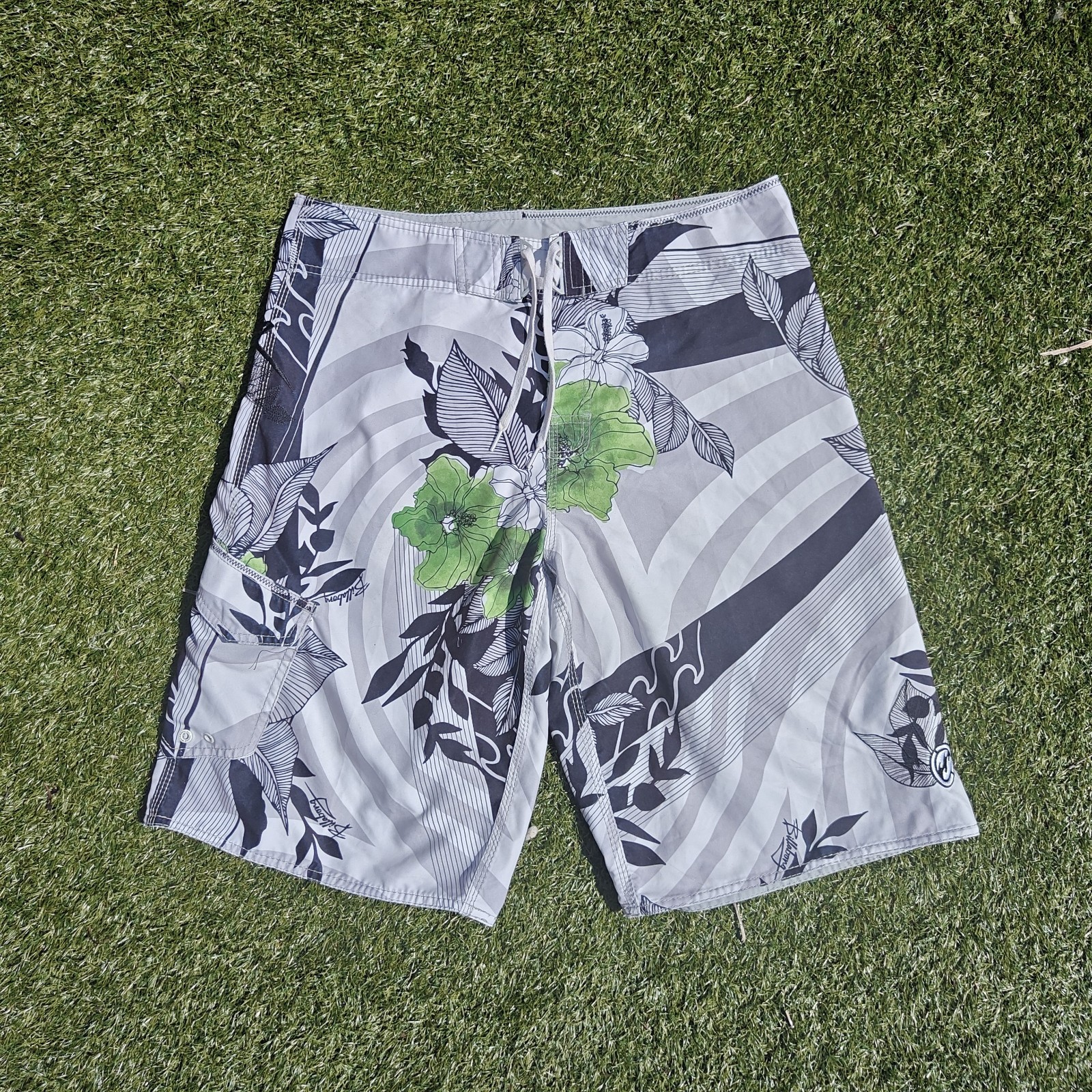 Billabong Baggy Y2K Style Floral Print Surf Board Shorts Logo Embroidered Mens W34 Billabong