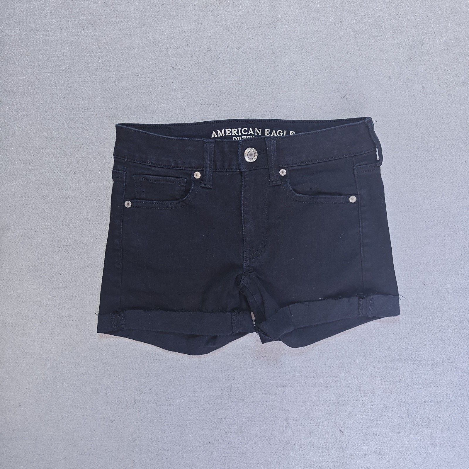 American Eagle Black Denim Shorts Cuffed Hem Women's Black M