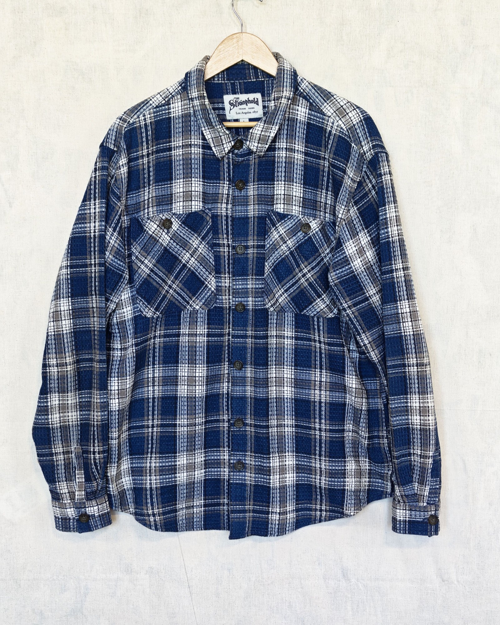 Stronghold Blue & White Checked Shirt Large 100% Cotton