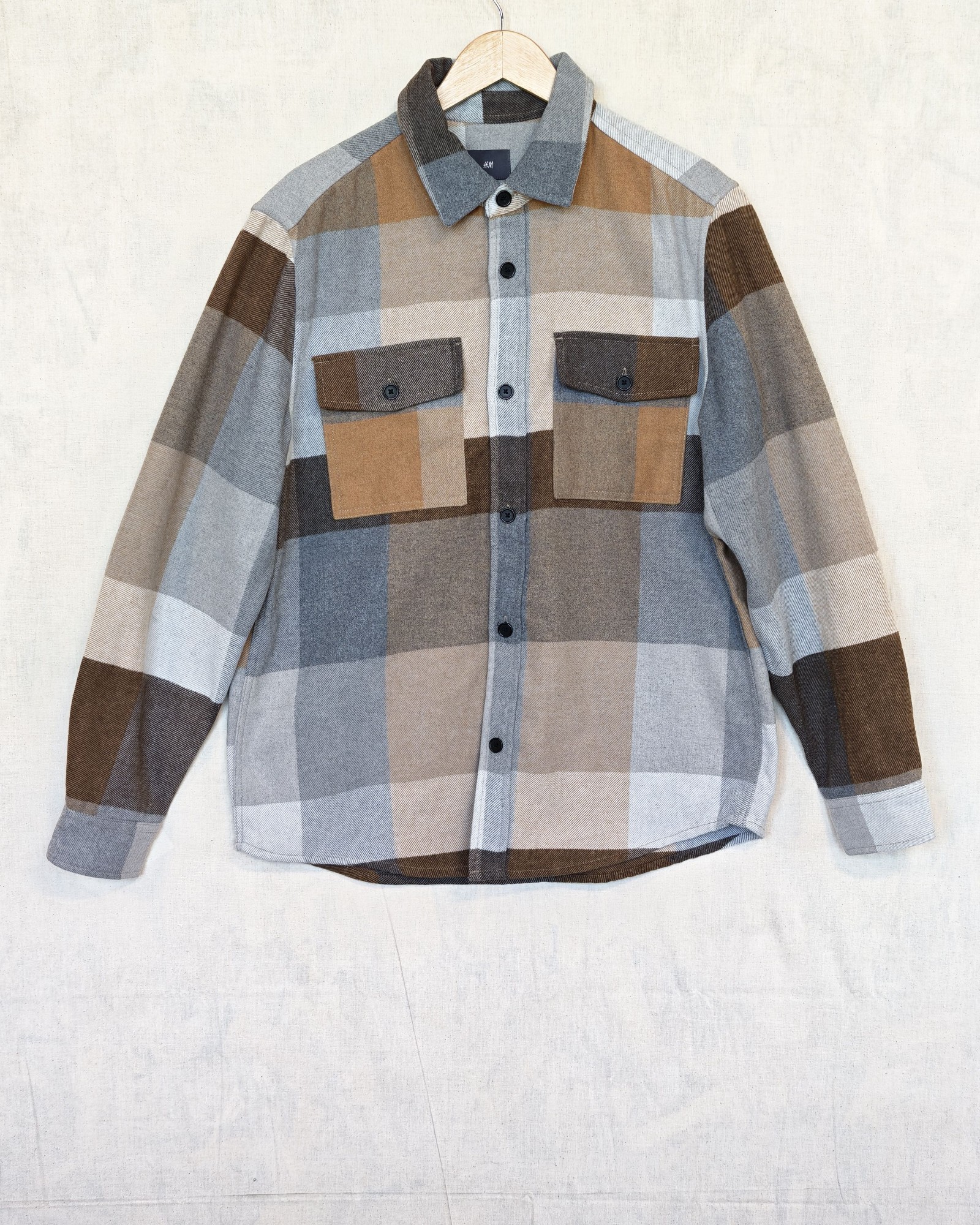 H&M Multi Brown & Grey Check Shirt Jacket Medium