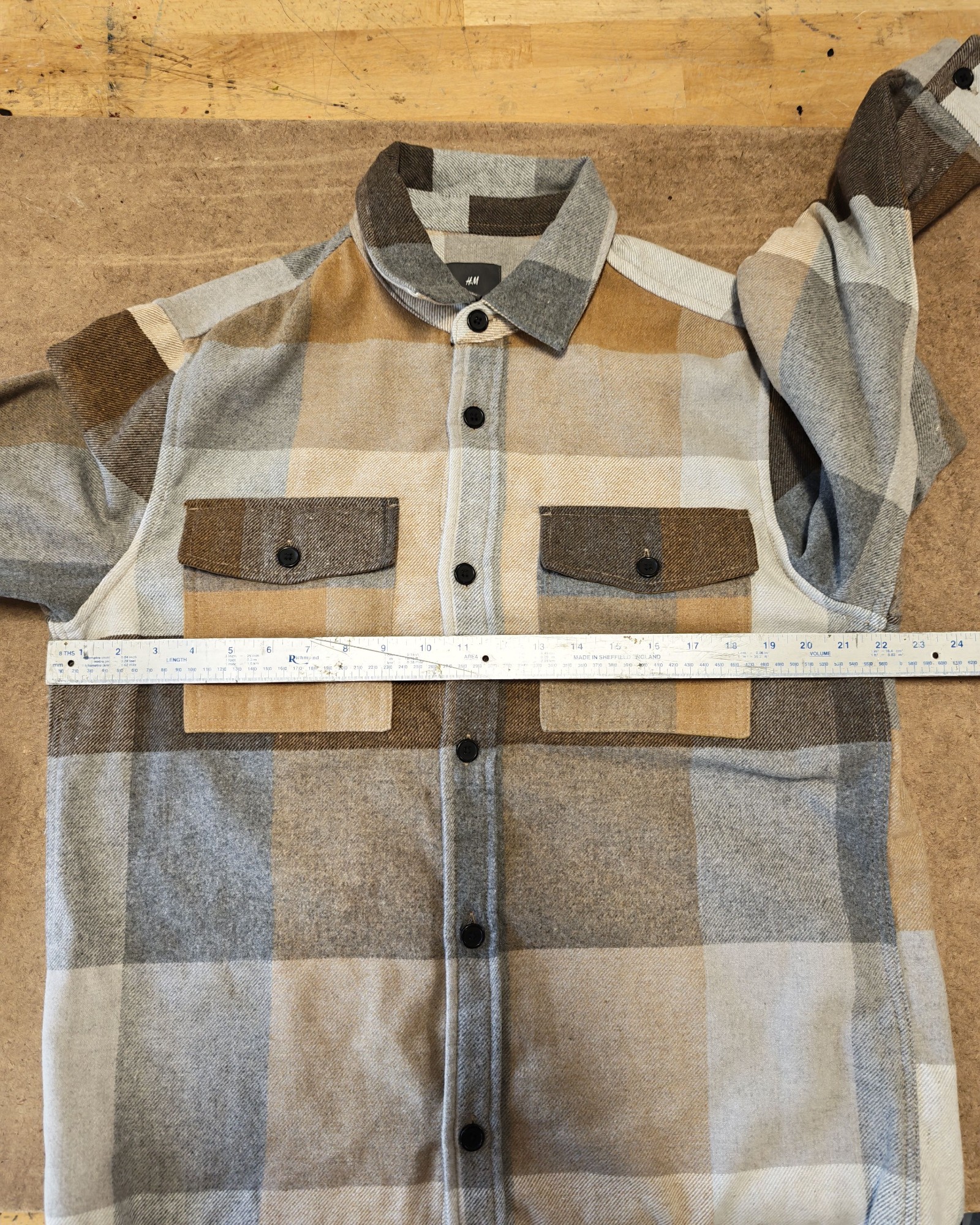 H&M Multi Brown & Grey Check Shirt Jacket Medium image 6