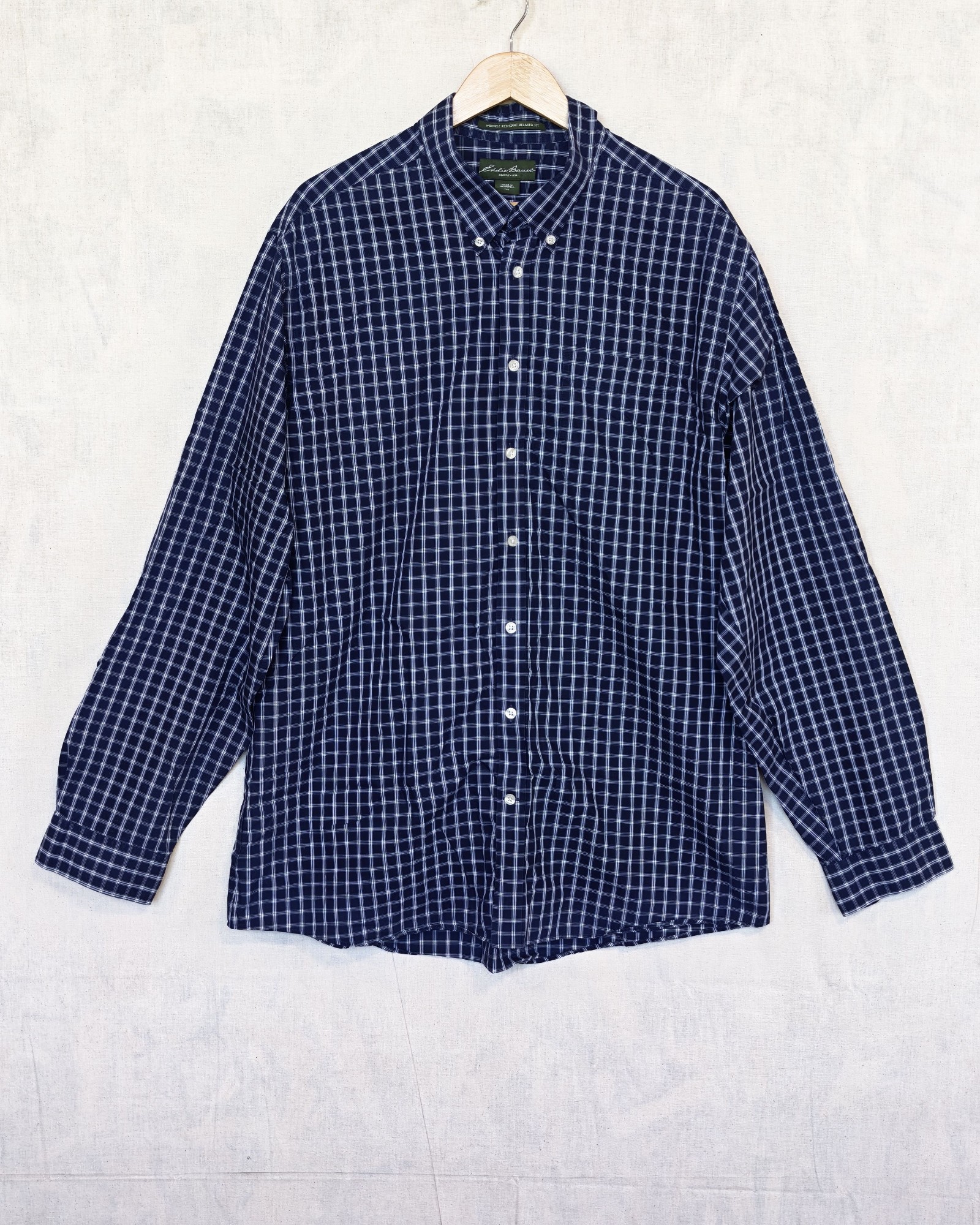 Eddie Bauer Navy & White Checkered Relaxed Fit Shirt TXL