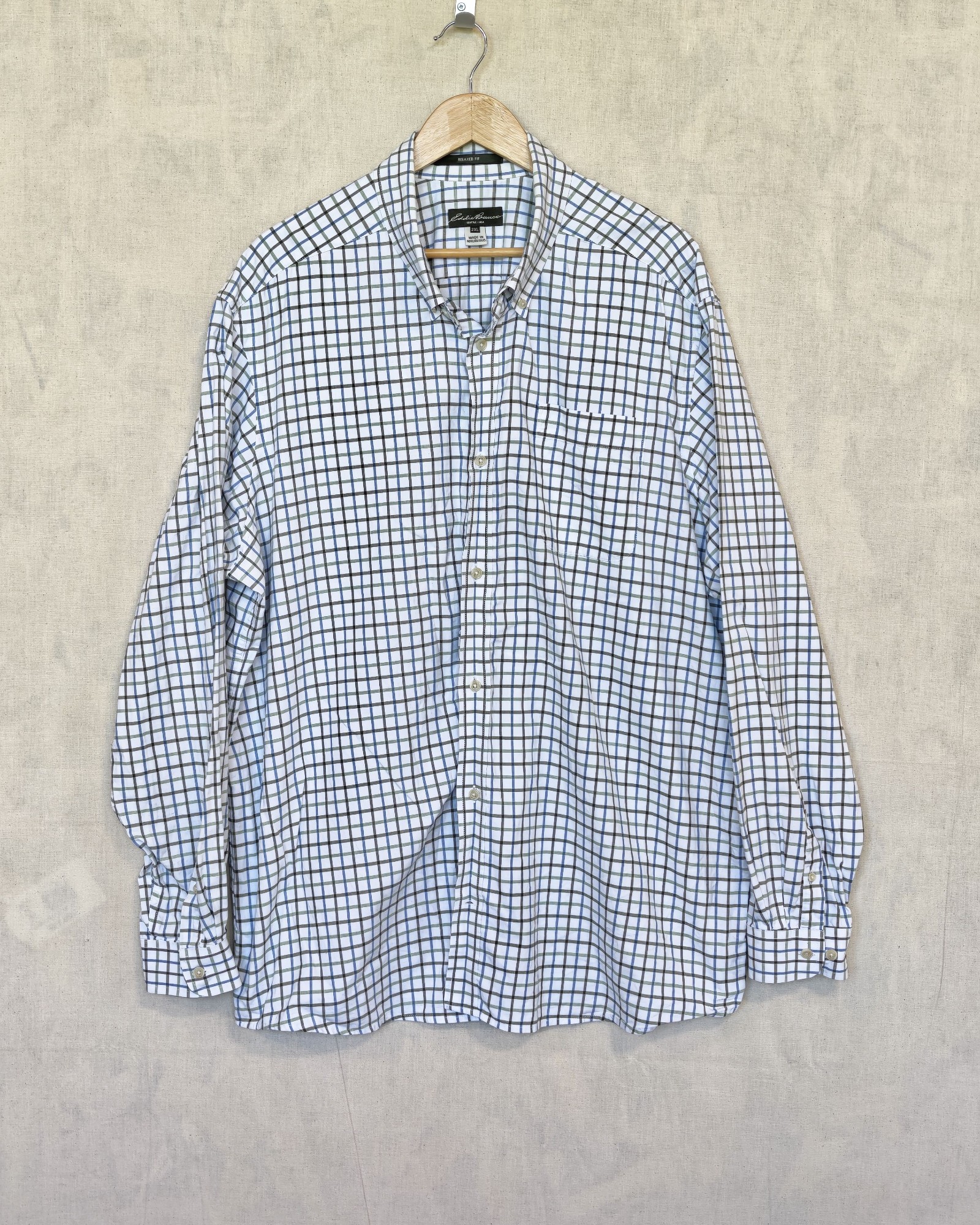 Eddie Bauer White, Blue & Green Check Relaxed Fit Shirt 2XL