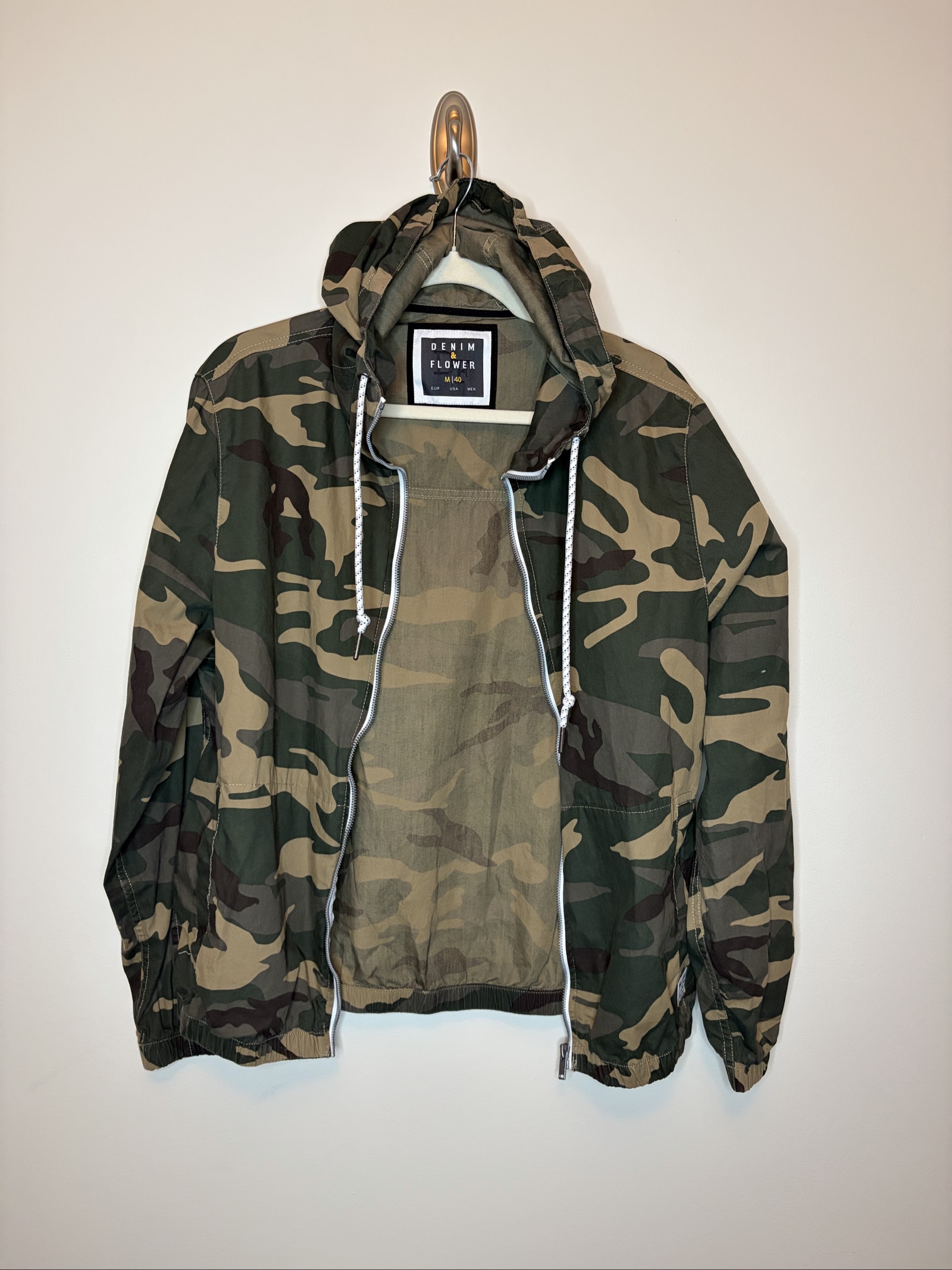 Denim & Flower Camouflage Hooded Jacket Medium 40 Lightweight
