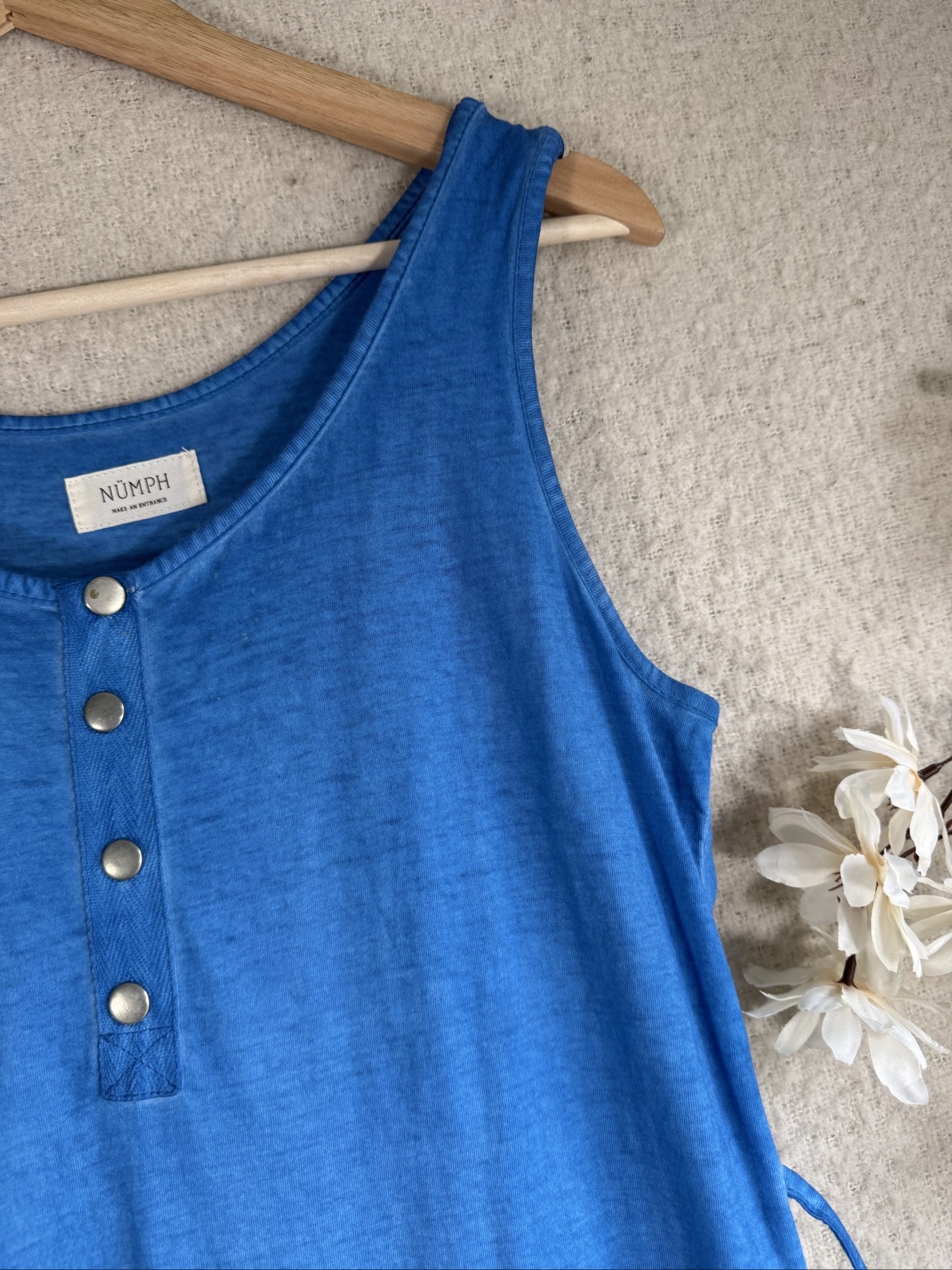 Nümph Blue Maxi Dress UK Small Sleeveless Button Detail Summer Casual image 2