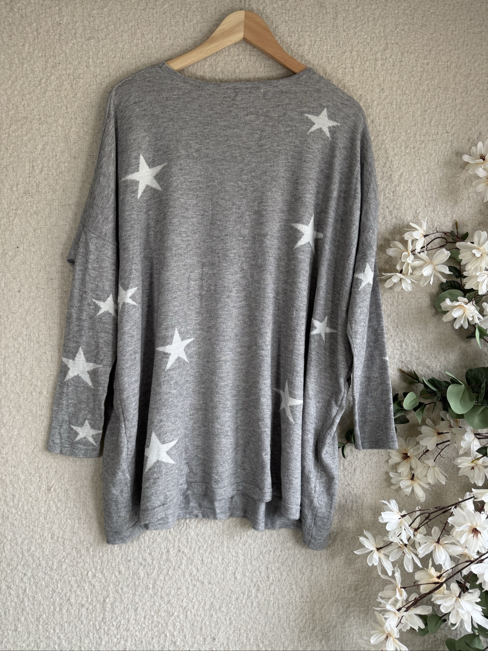Apricot Grey & White Star Print Jumper Medium Lightweight Knit Sweater image 4