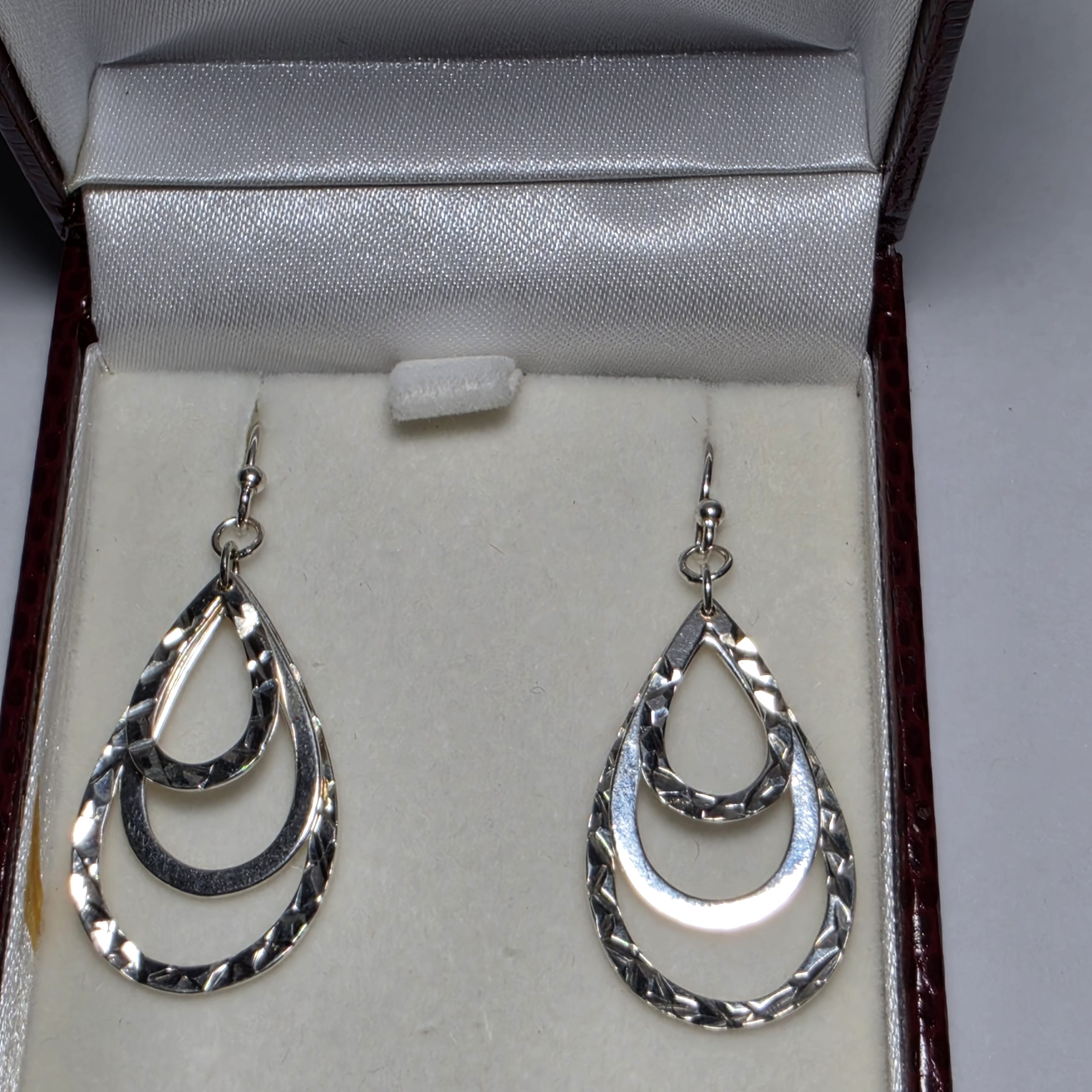925 Silver Double Teardrop Dangle Earrings Approx 3.5cm Length