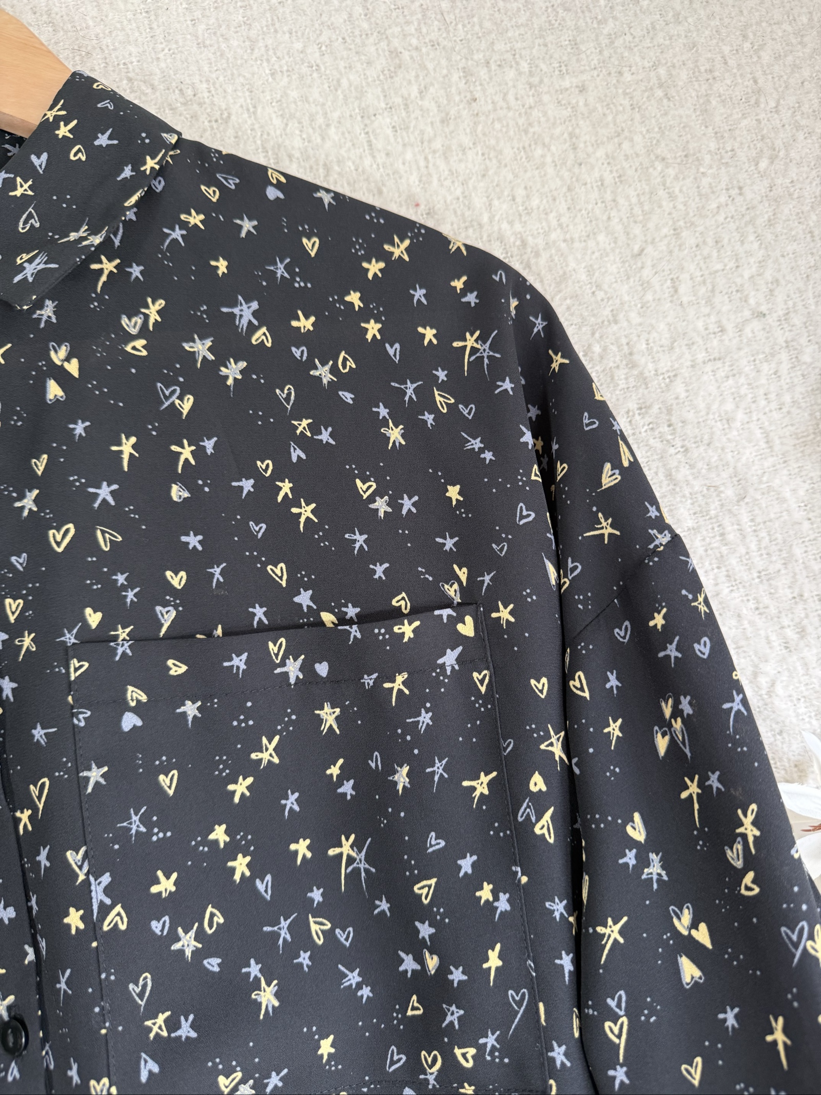 Primark Black Heart & Stars Print Long Sleeve Shirt UK 10 Stylish Casual Alternative image 3