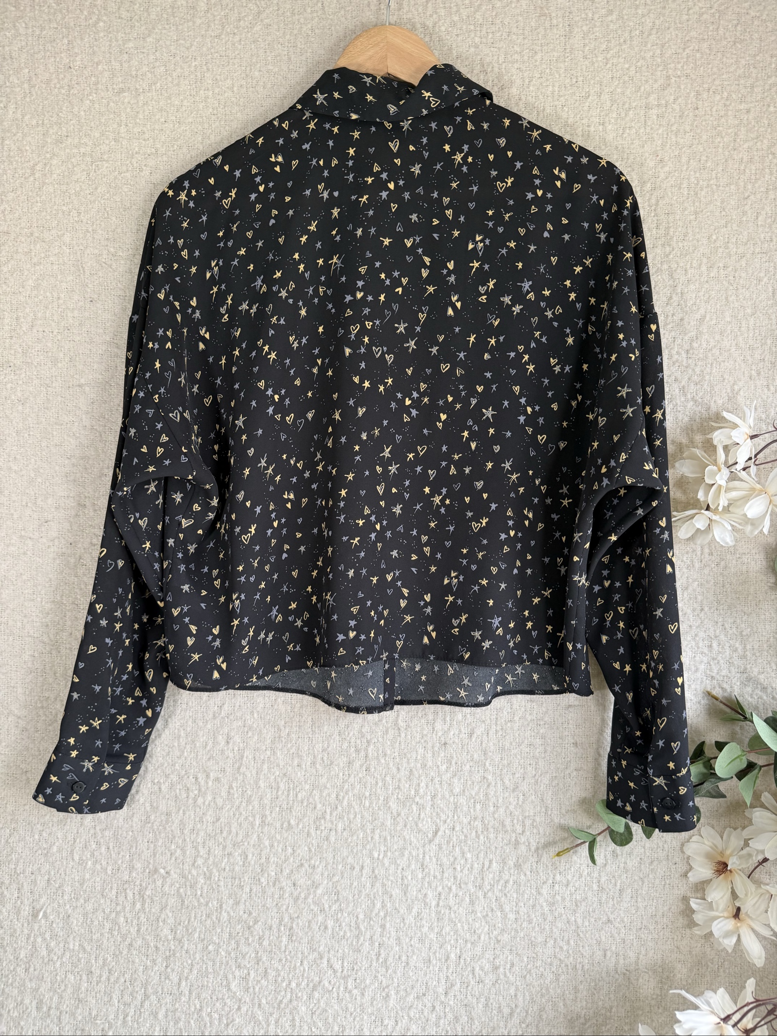 Primark Black Heart & Stars Print Long Sleeve Shirt UK 10 Stylish Casual Alternative image 4