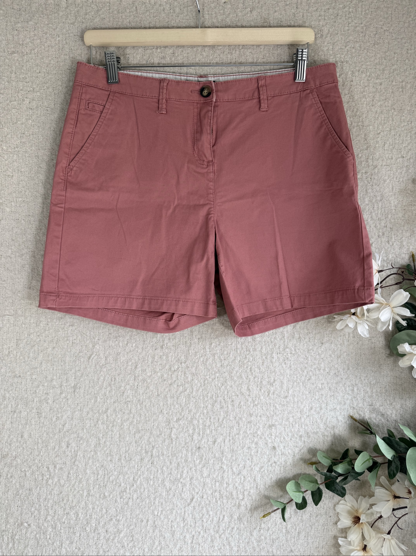 Avenue Mauve Cotton Blend Chino Shorts UK 10 Casual Slim Fit Summer