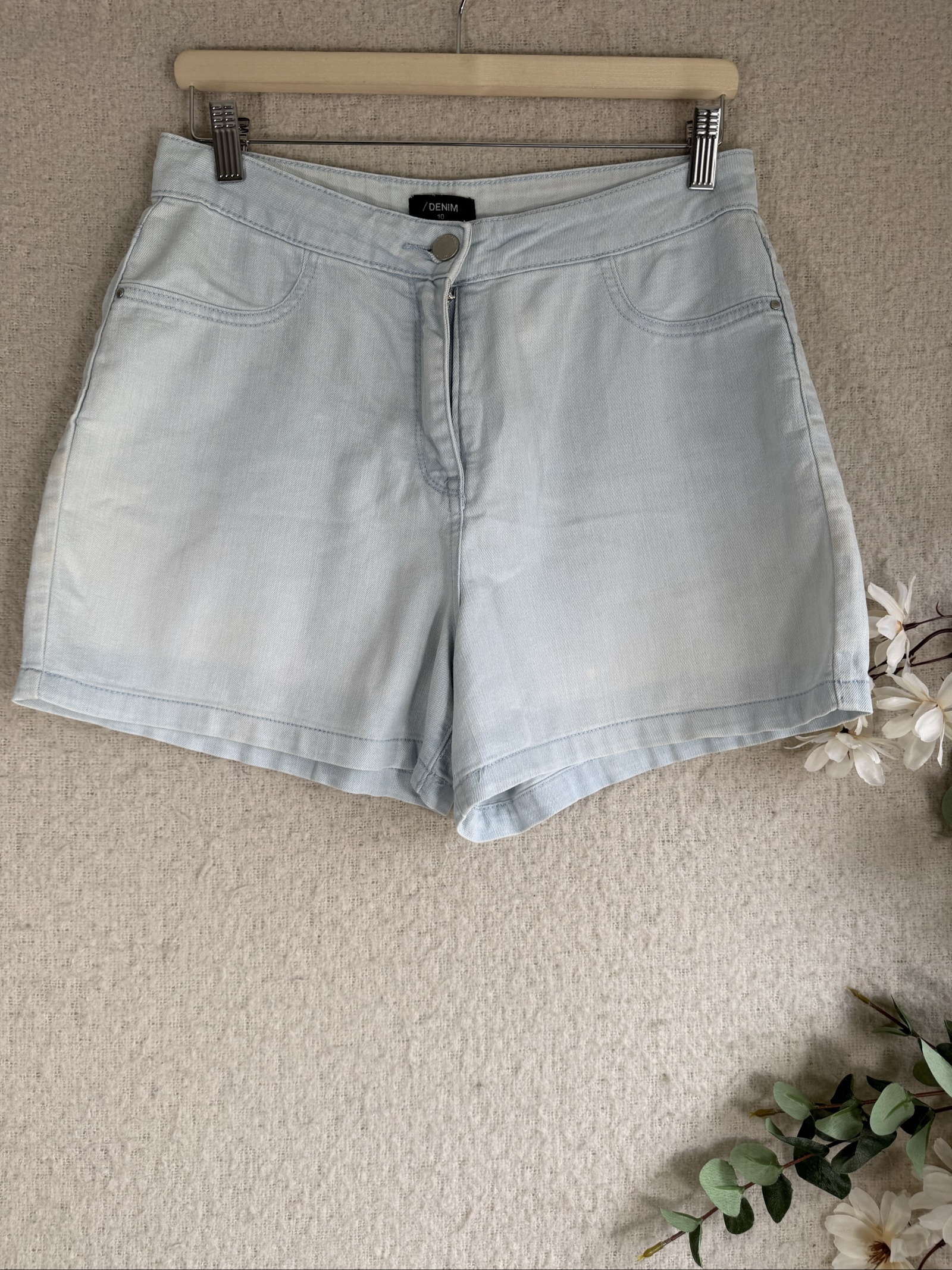 Denim Light Blue Denim Shorts UK 10 Casual Summer High Waist