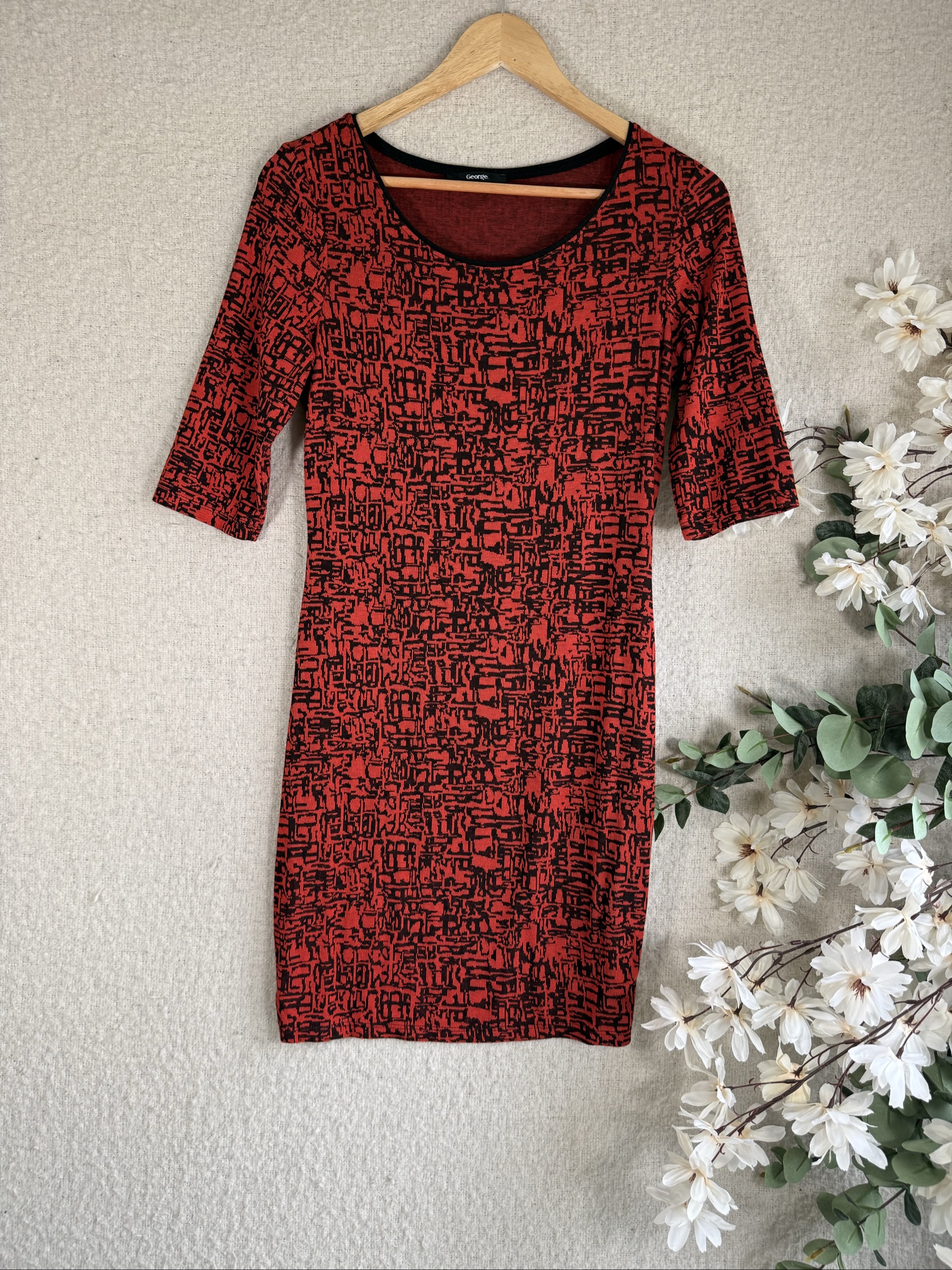 George Red & Black Patterned Bodycon Dress UK 10 Stylish Casual Everyday
