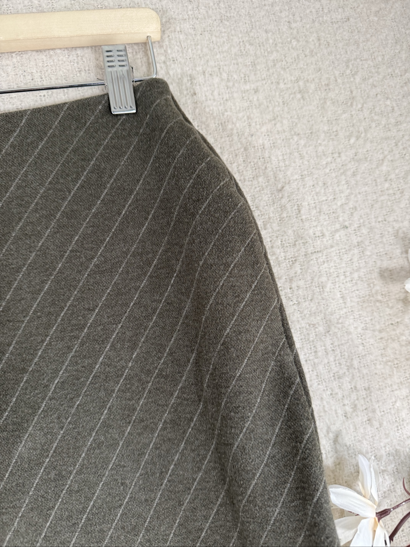 Marks & Spencer Green Mix Pinstripe Skirt UK 12 Wool Blend Classic Fit image 2
