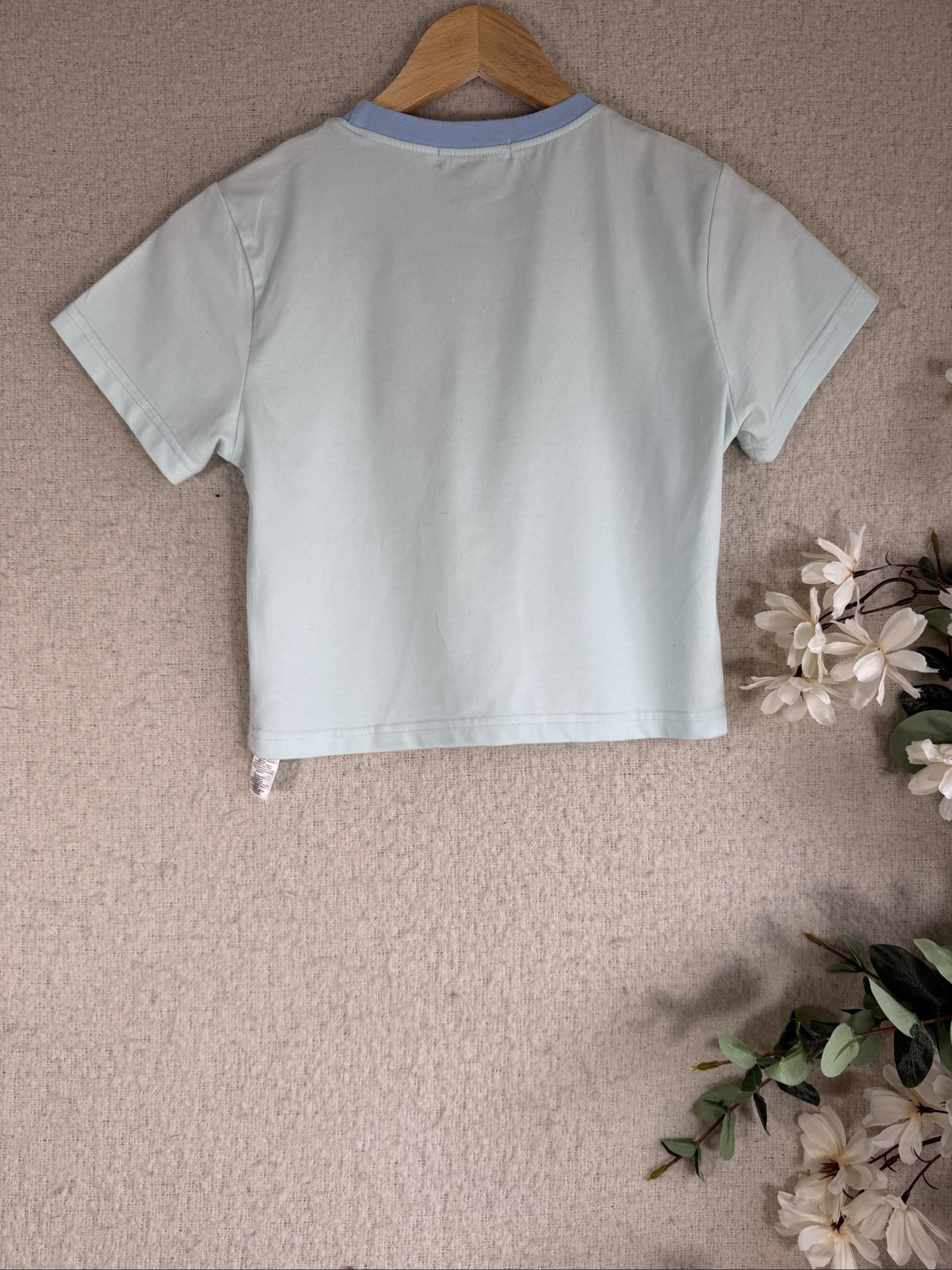 PrettyLittleThing Light Blue Miami Print Crop T-Shirt UK 12 Casual Summer image 4