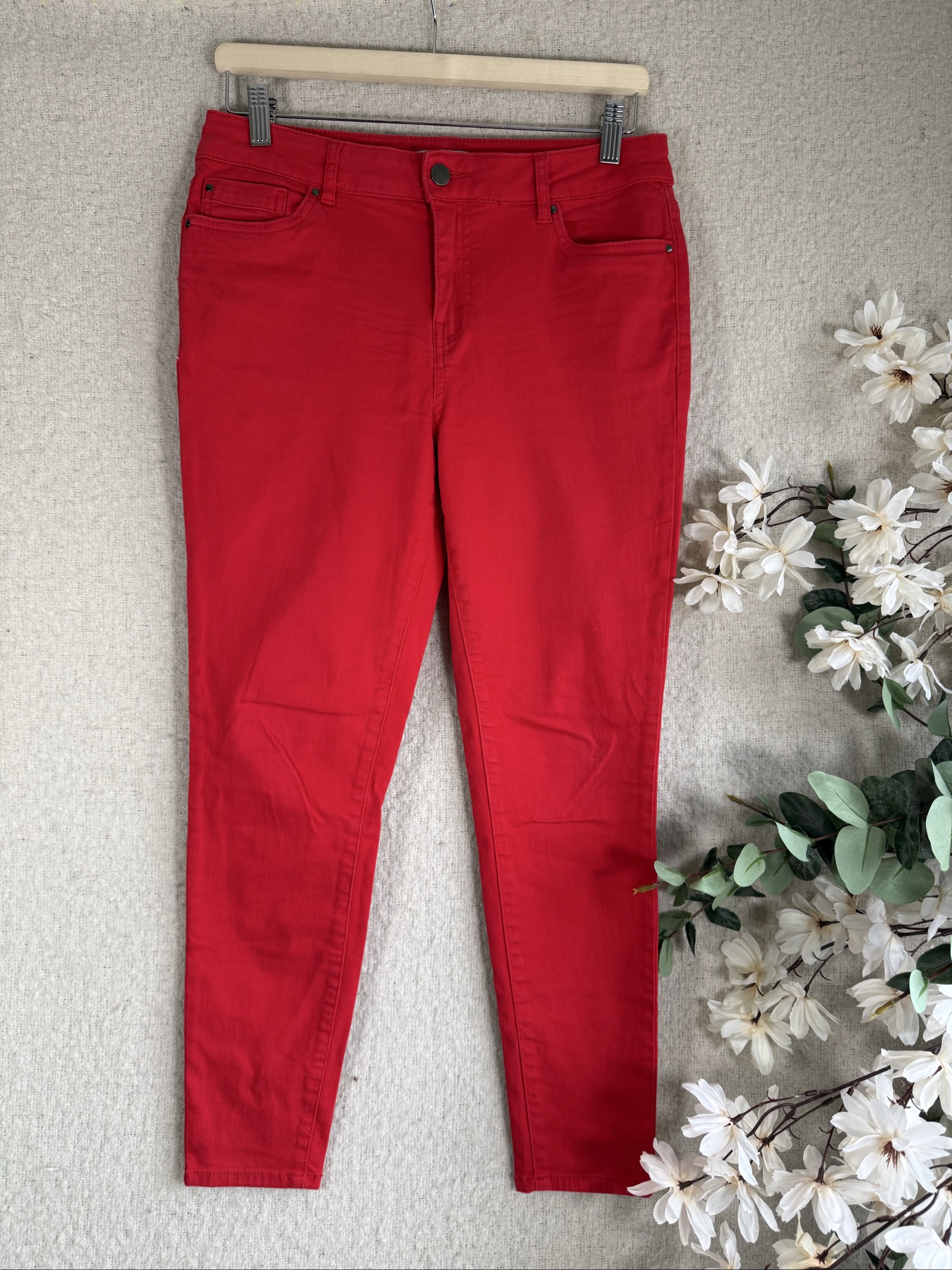 Tu Red Skinny Jeans Women Size 12 Slim Fit Cotton Modal Stretch