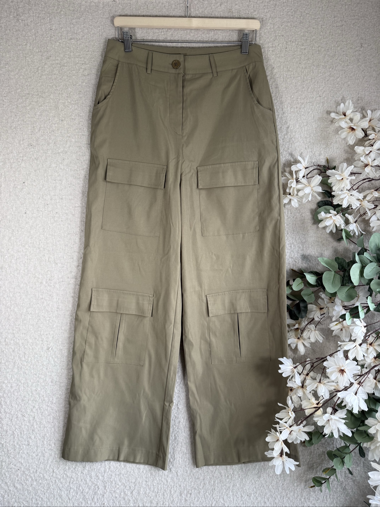 Shein Khaki Cargo Wide Leg Trousers Large Beige Casual Style
