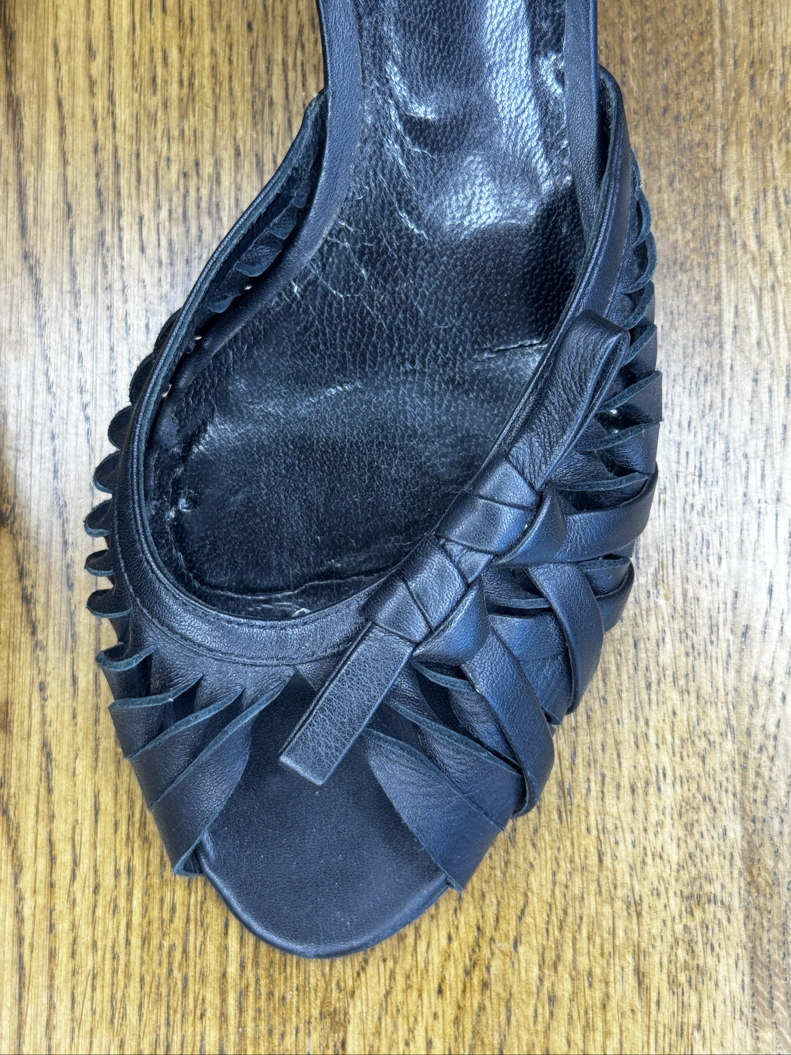 Vintage Christian Dior Black Leather Peep Toe Kitten Heels UK 4.5 image 2