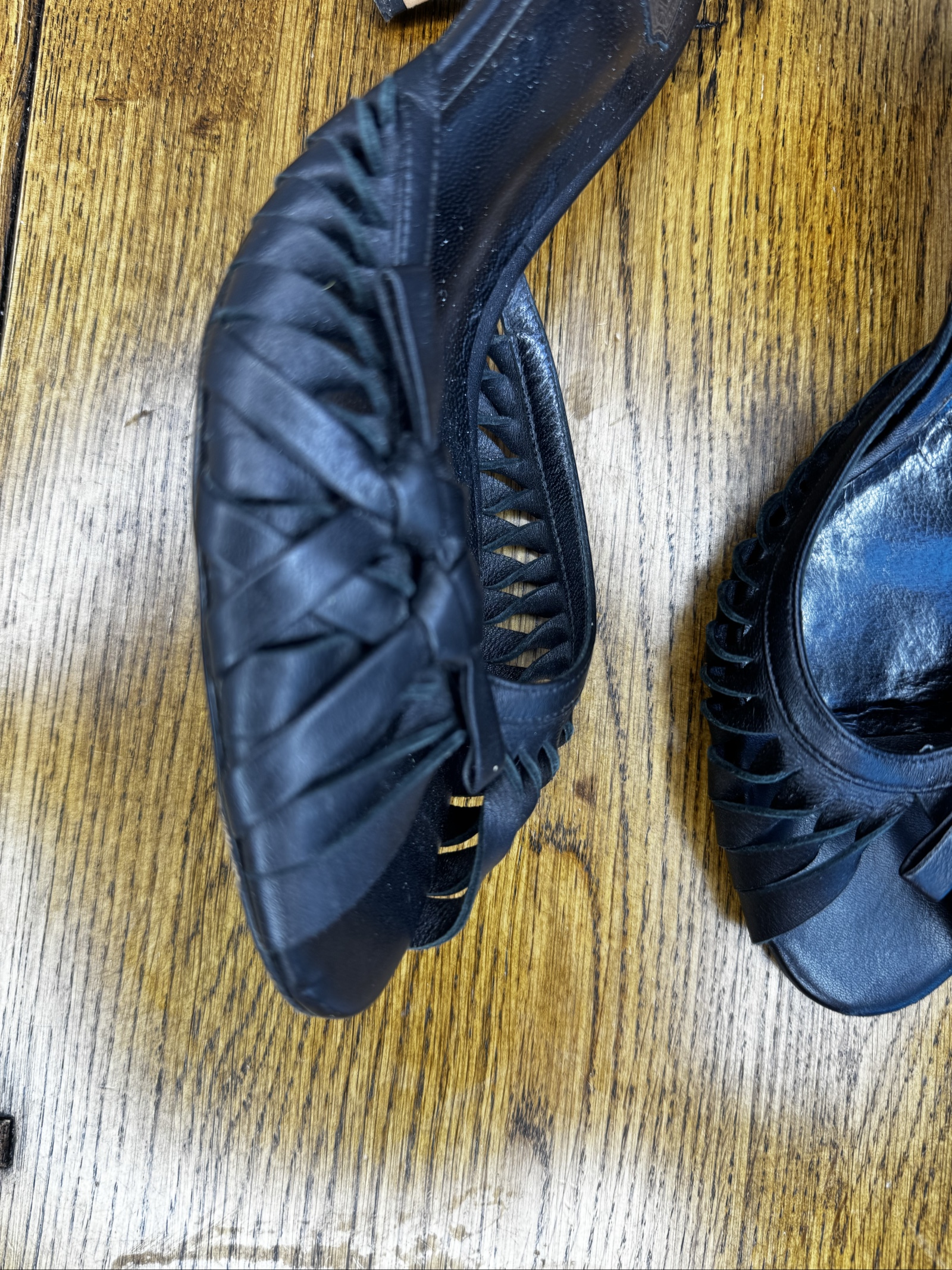 Vintage Christian Dior Black Leather Peep Toe Kitten Heels UK 4.5 image 3
