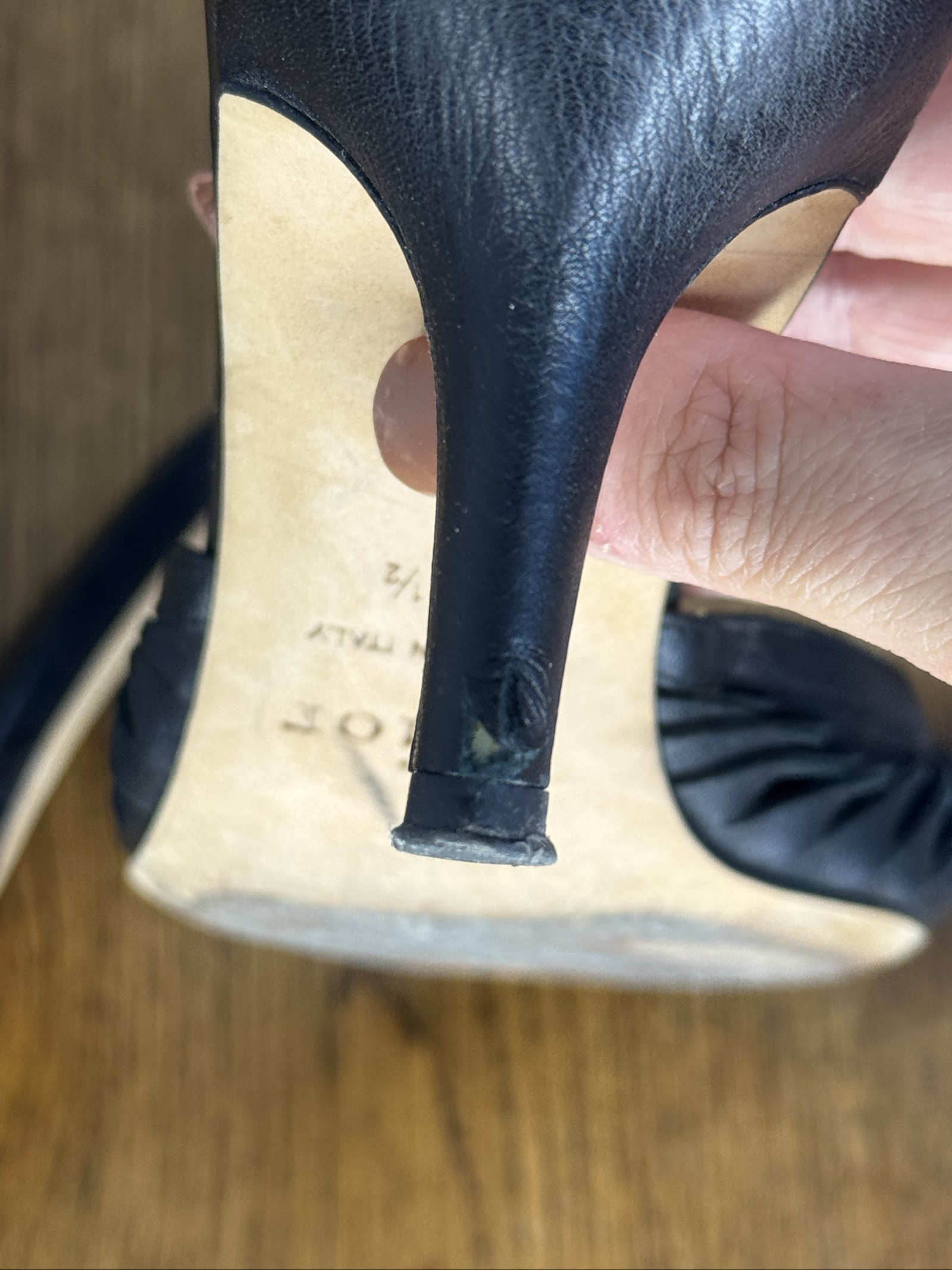 Vintage Christian Dior Black Leather Peep Toe Kitten Heels UK 4.5 image 5