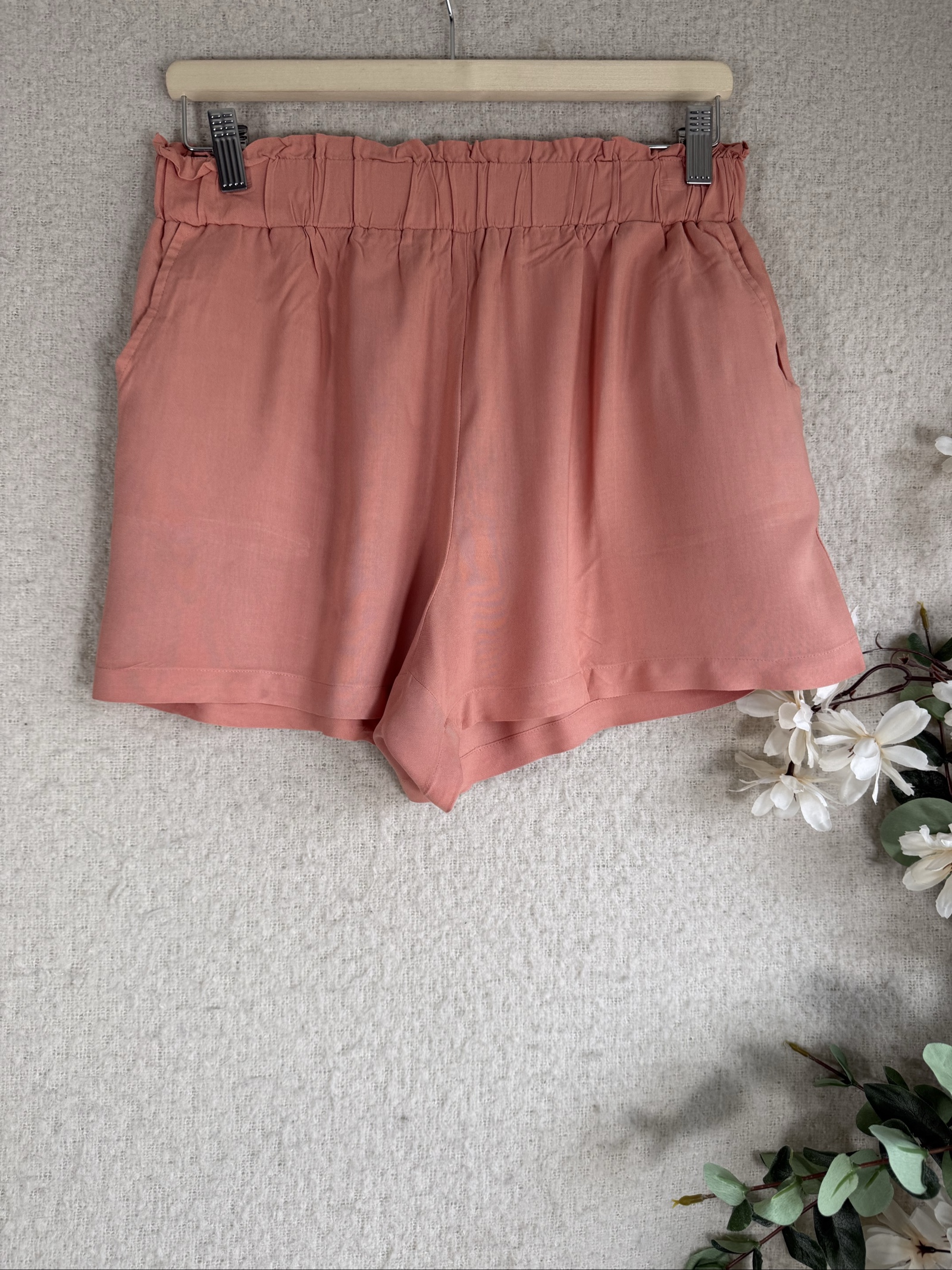 Primark Pink Paperbag Waist Casual Shorts UK 12 Soft Summer Shorts