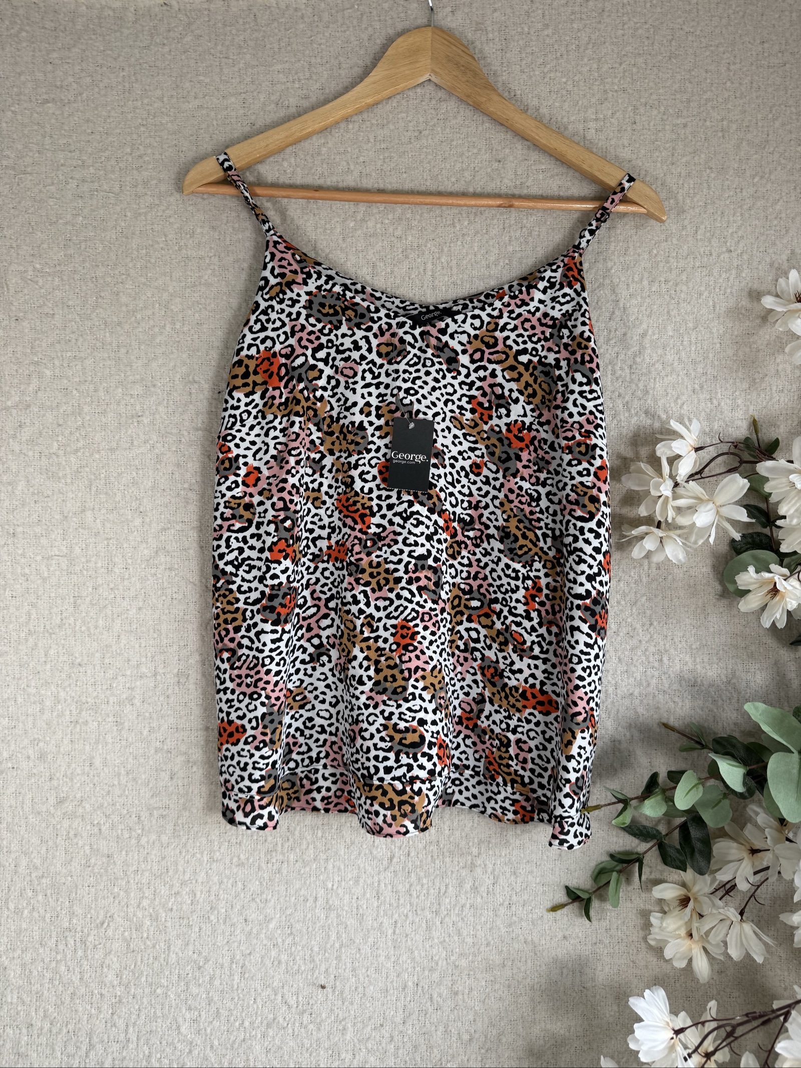 George White Multi Leopard Print Cami Vest Top UK 10 Lightweight Summer