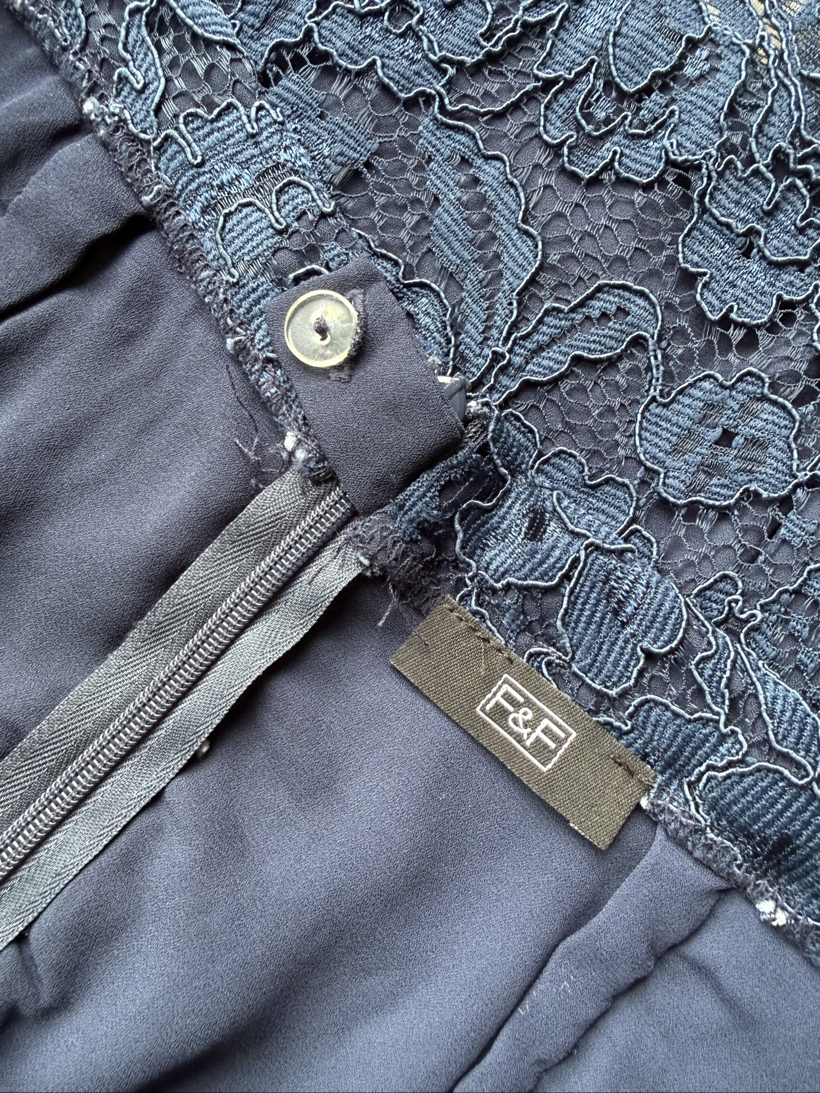 F&F Navy Blue Lace Pencil Skirt UK 12 Elegant Floral Overlay Occasion image 3