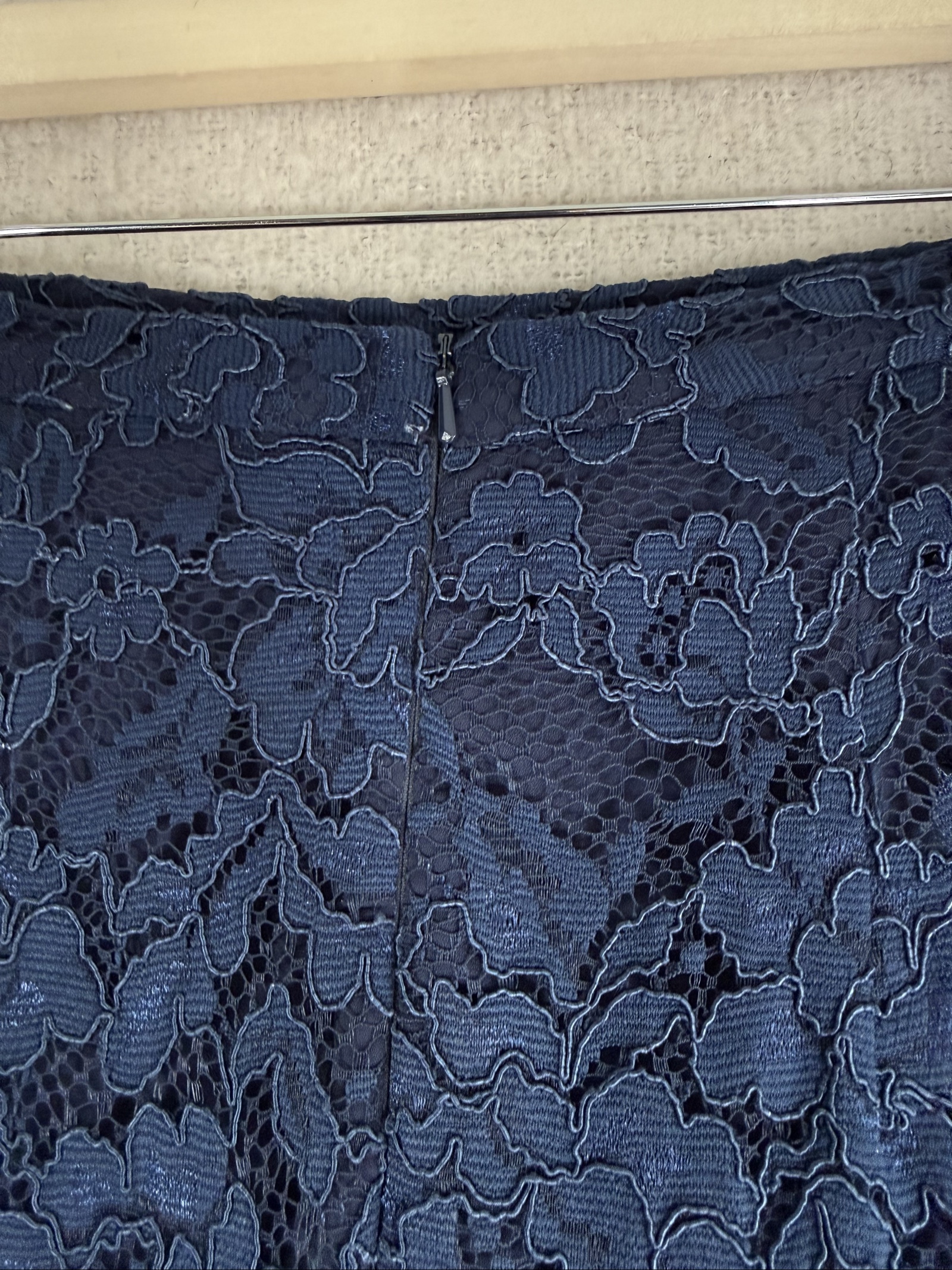 F&F Navy Blue Lace Pencil Skirt UK 12 Elegant Floral Overlay Occasion image 5