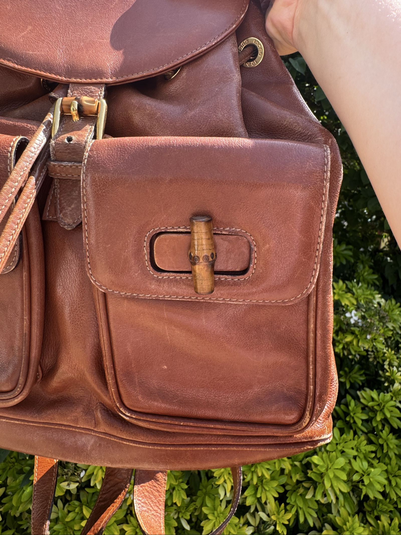 Vintage Gucci Brown Bamboo Handle Leather Backpack image 3