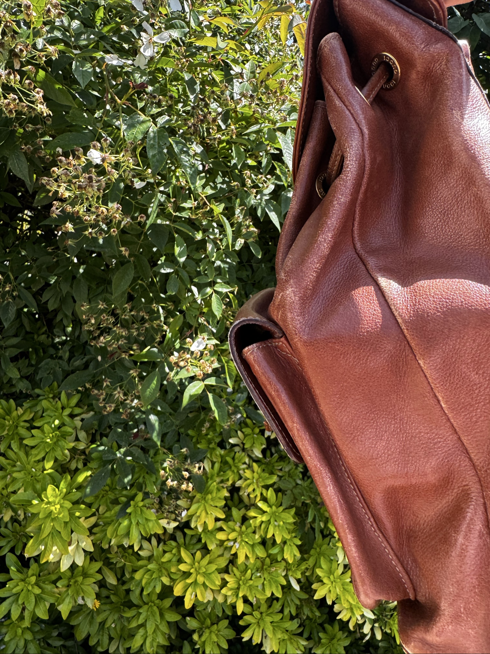 Vintage Gucci Brown Bamboo Handle Leather Backpack image 4