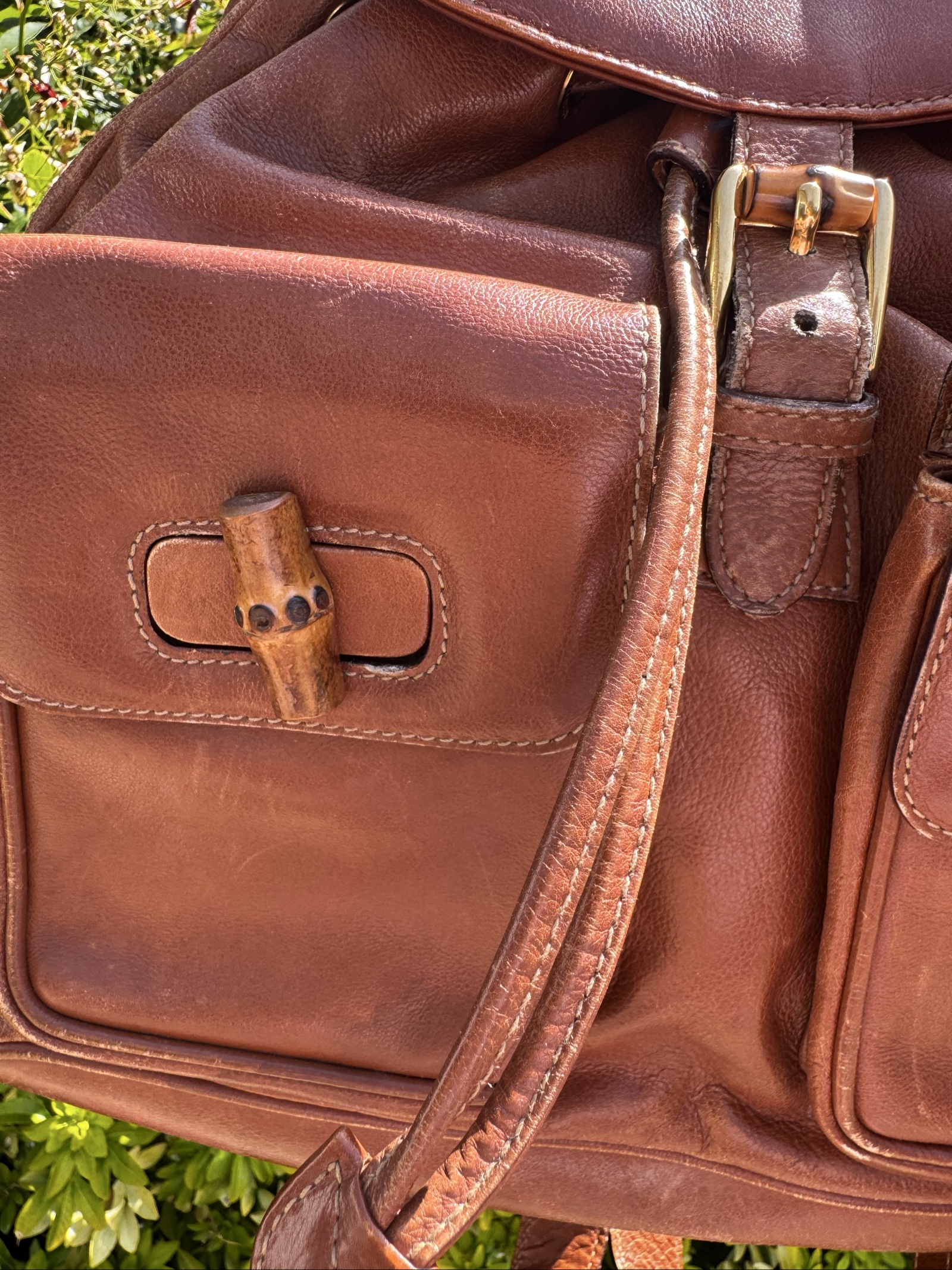 Vintage Gucci Brown Bamboo Handle Leather Backpack image 5