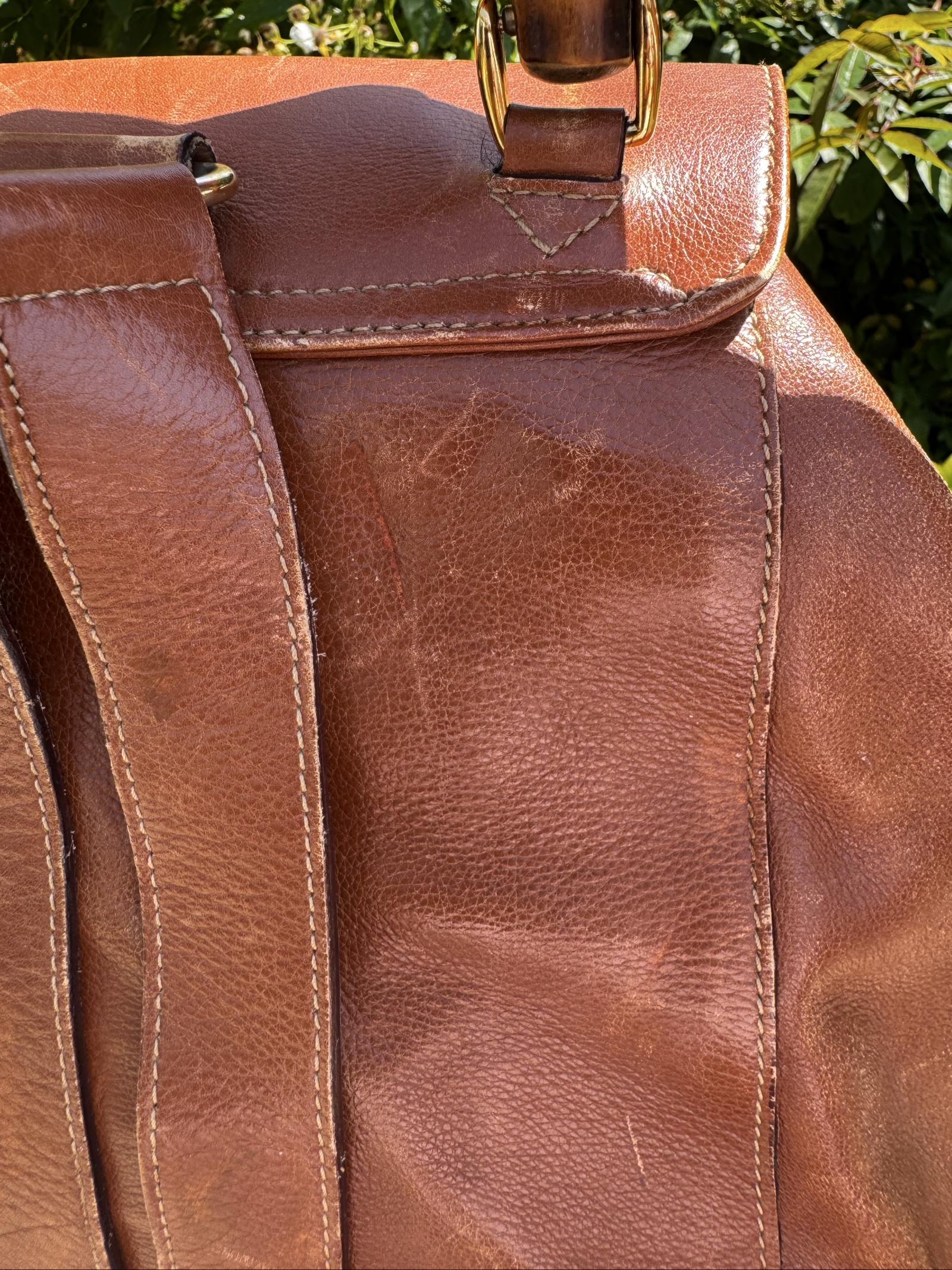Vintage Gucci Brown Bamboo Handle Leather Backpack image 6